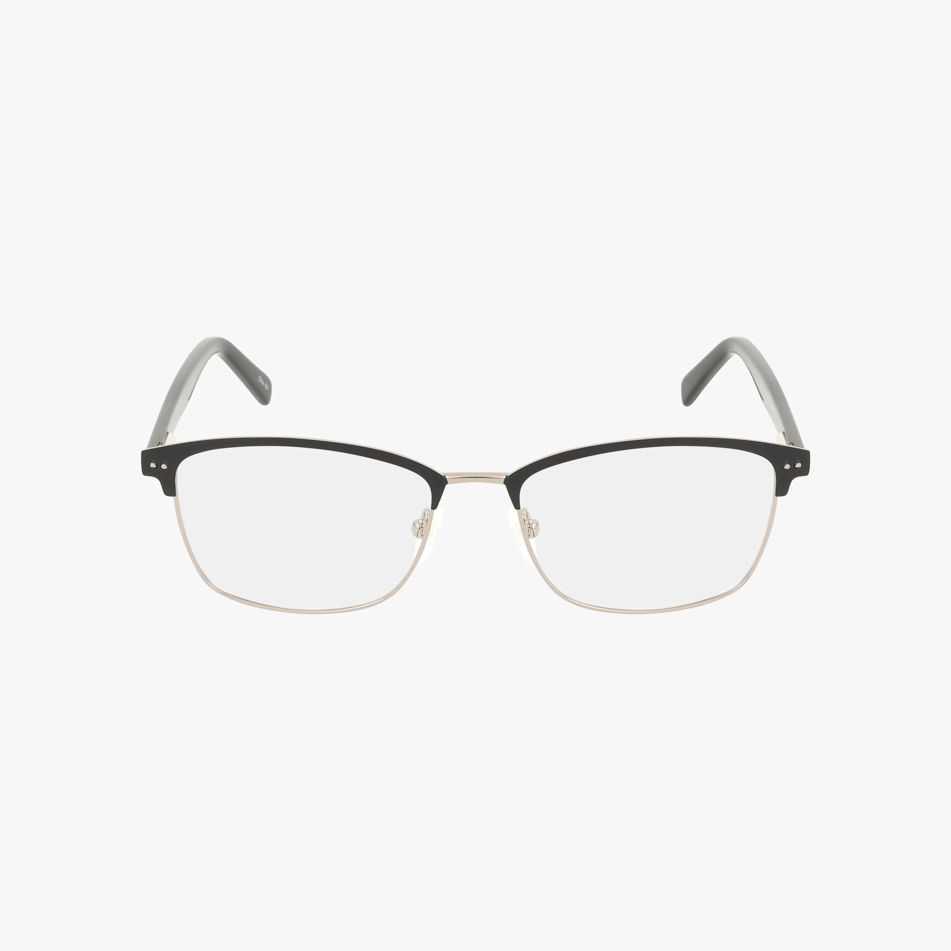 The Fregossi 654 eyeglasses feature a lightweight rectangular design with black upper rims, slim gold lower rims, and gray temple arms—ideal for prescription lenses and shown on a white background.