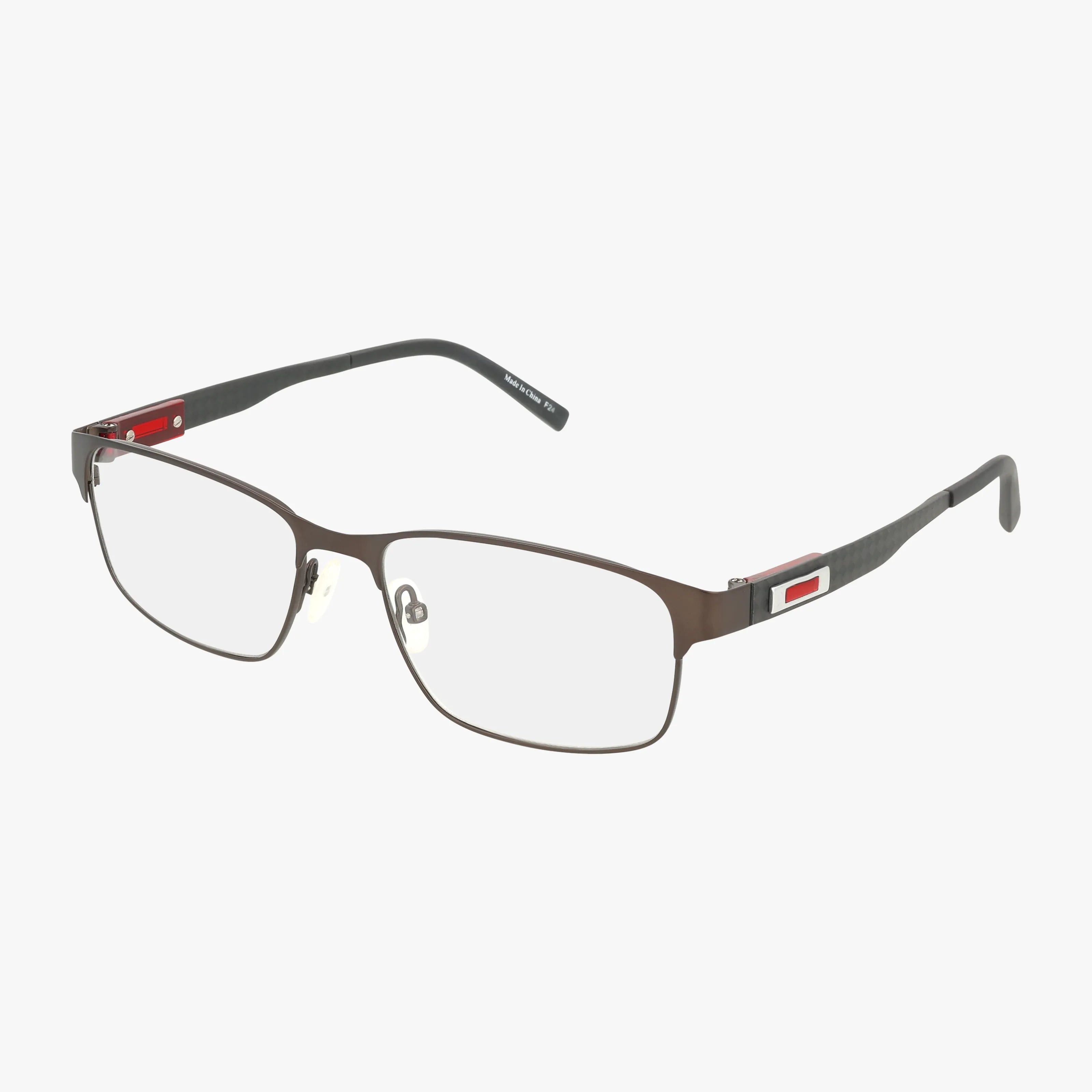 The Precision 155 features rectangular gunmetal frames with thin metal construction and clear customizable lenses—modern eyeglasses ideal for daily wear, shown against a white background.