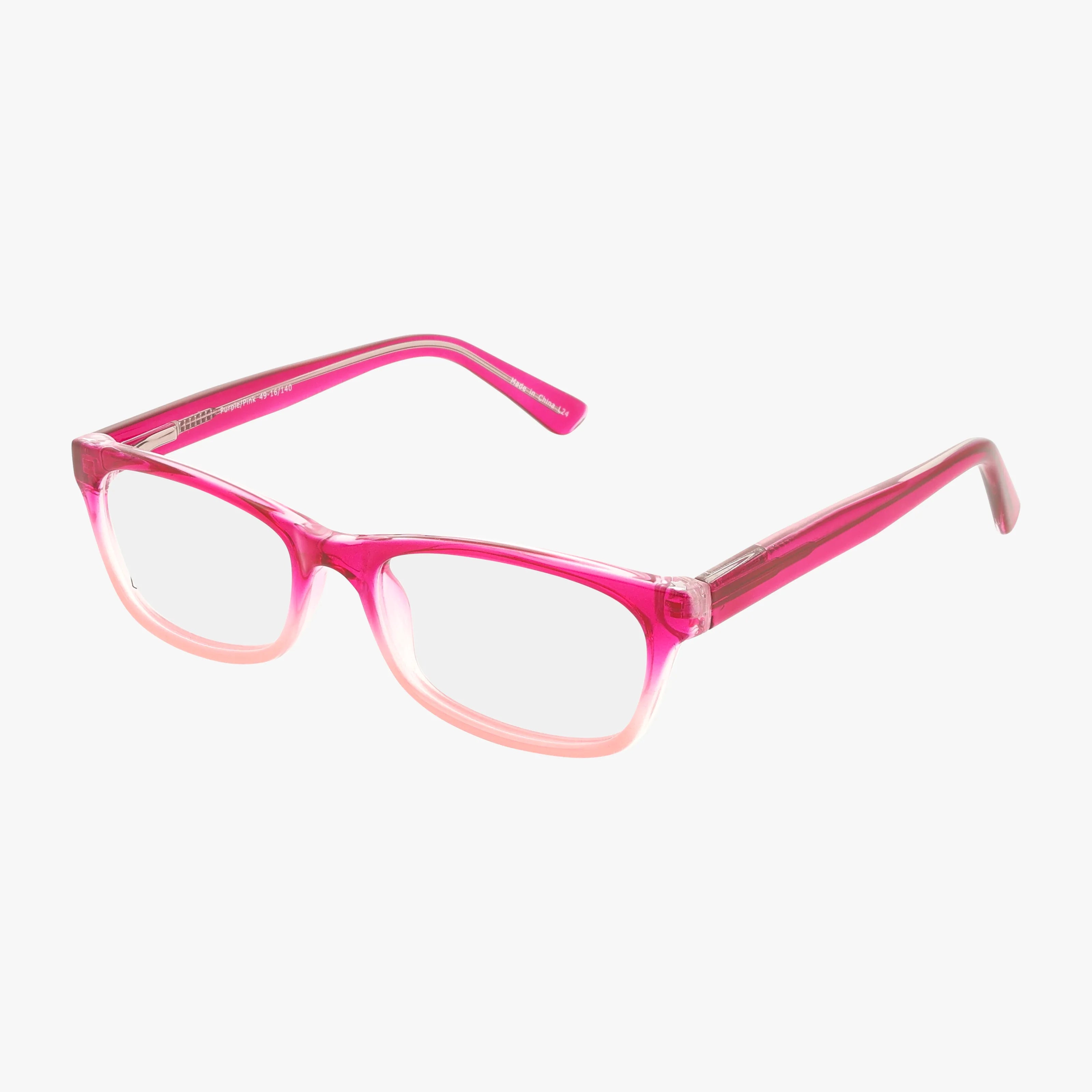 The CNBCN 72 features rectangular eyeglasses with clear lenses and a striking purple pink, semi-transparent plastic frame, displayed on a plain white background.