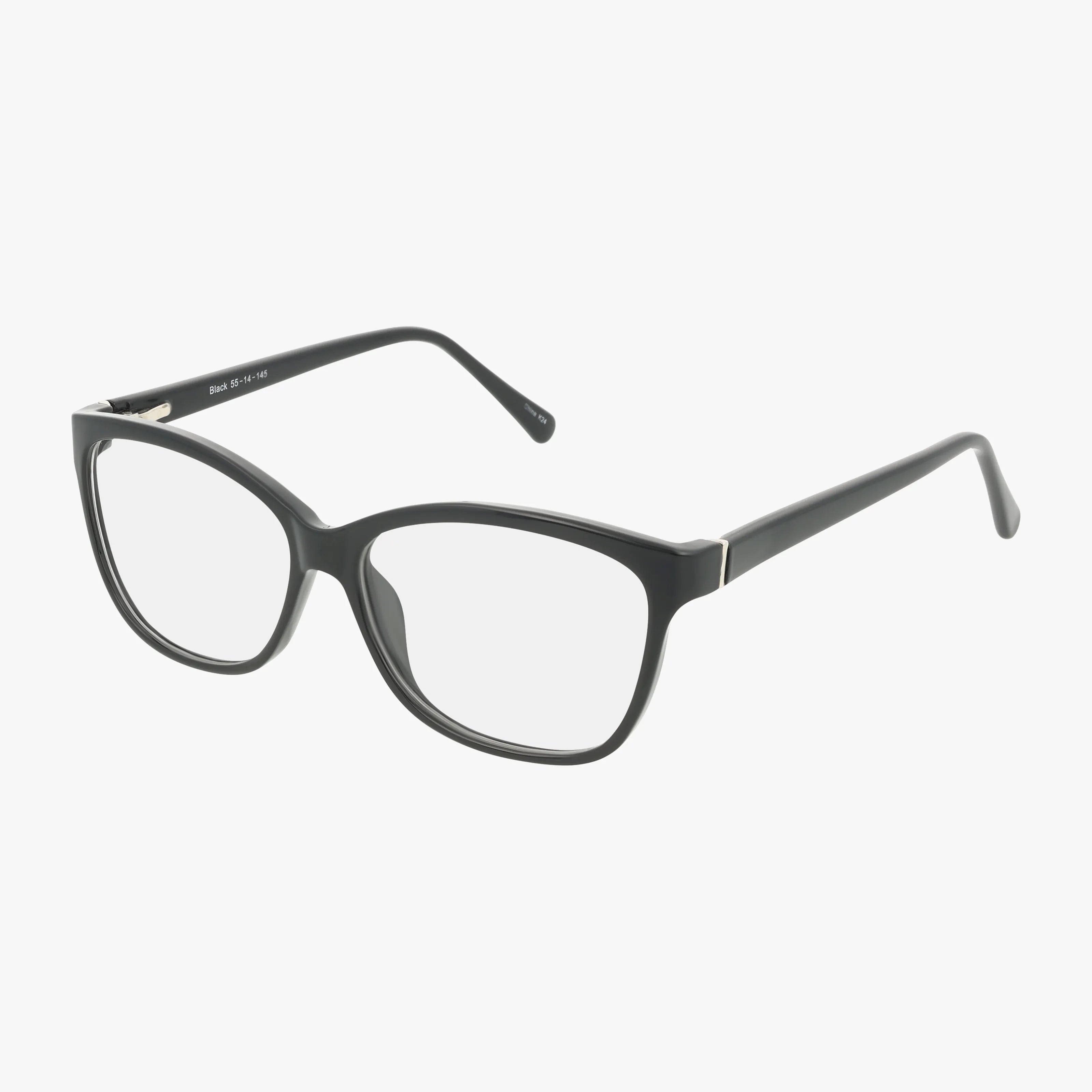 The CNBCN 77 eyeglasses feature a black, square-rimmed design with clear lenses and a durable frame, displayed at an angle on a plain white background.