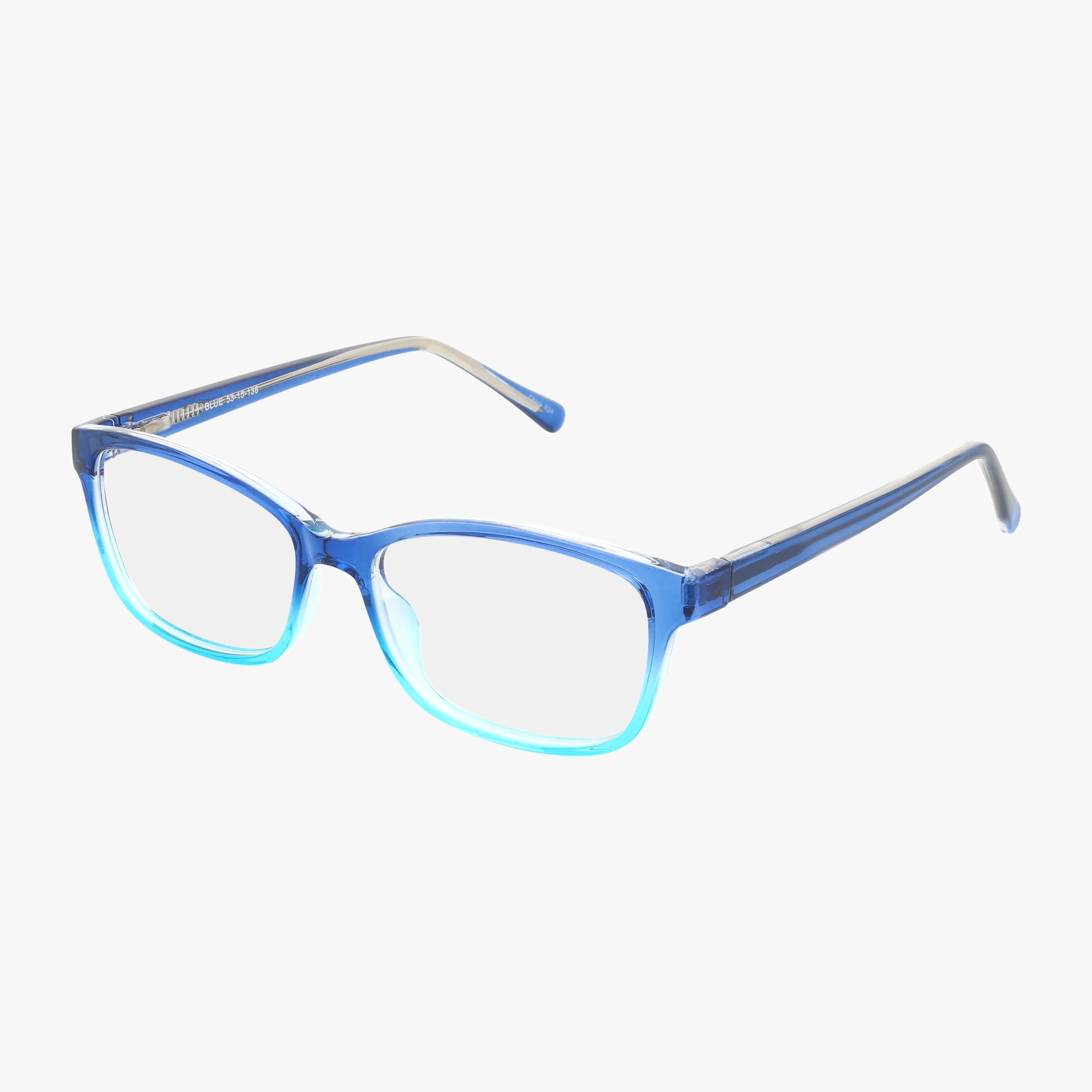 The CNBCN 78 eyeglasses feature rectangular, slightly transparent blue gradient frames for a secure and stylish fit, shown on a white background.