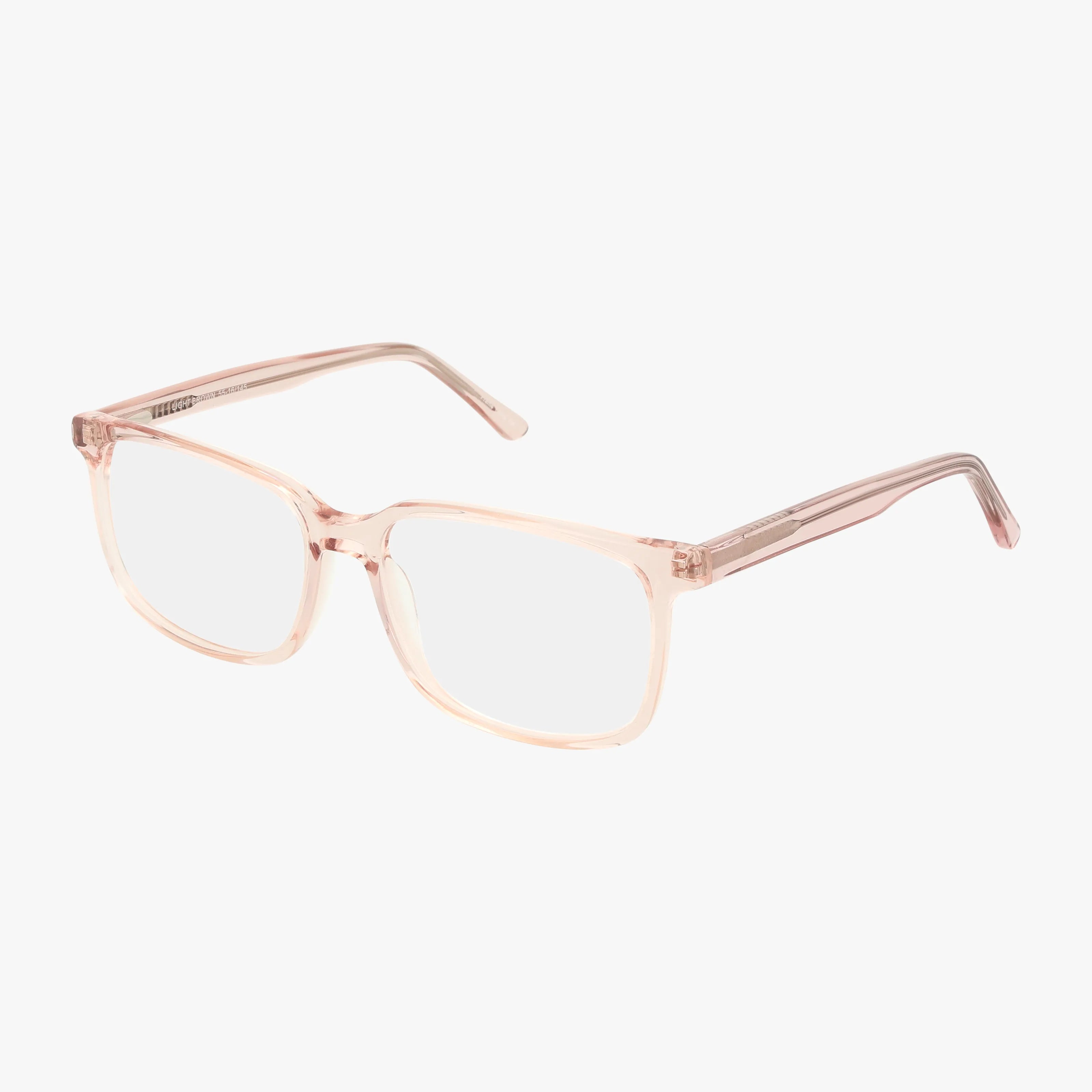 The Fregossi 490 eyeglasses feature brown light clear-framed rectangular plastic frames with clear lenses for stylish, everyday wear. Durable construction ensures long-lasting use. Shown on a white background.