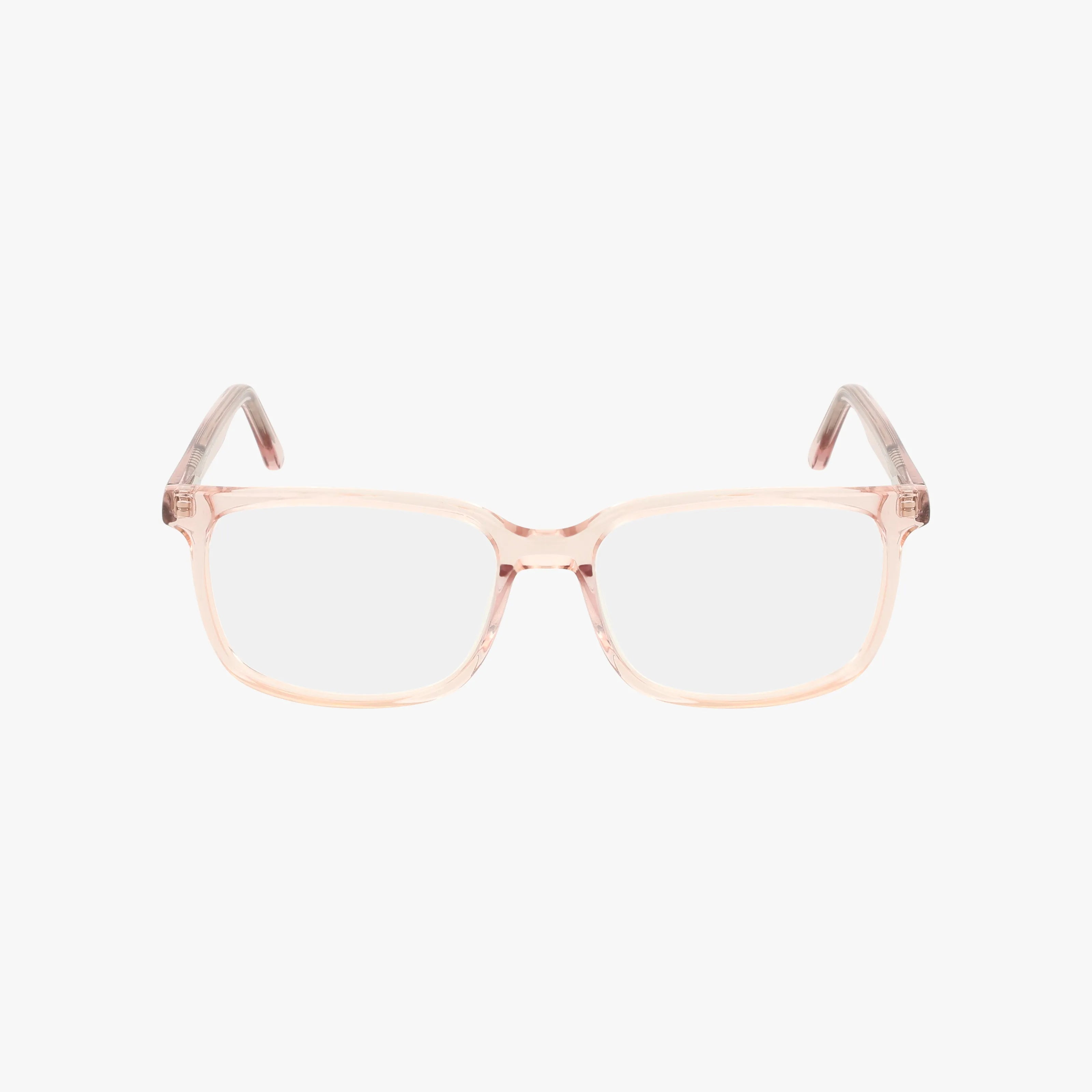 The Fregossi 490 eyeglasses feature durable rectangular frames in transparent light pink, shown from the front against a plain white background.