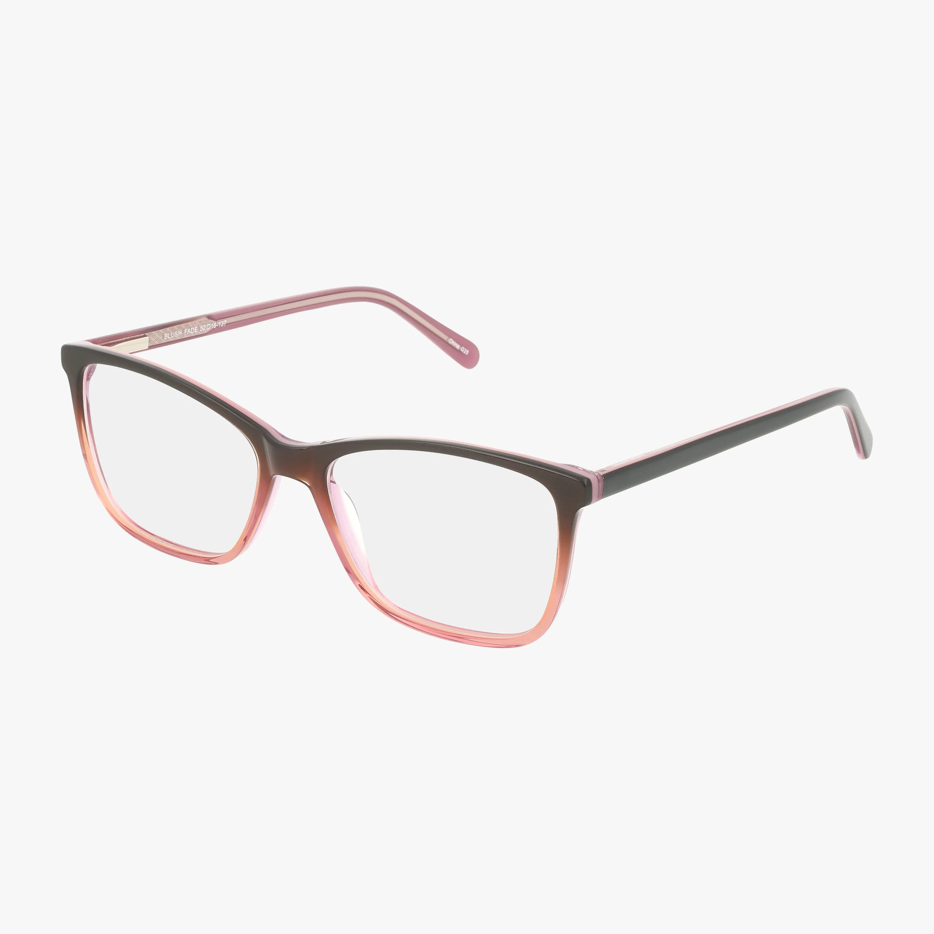The Fregossi 491 rectangular eyewear features a versatile pink frame with a gradient from dark brown to pink and matching arms. Suitable for prescription lenses, shown on a white background.