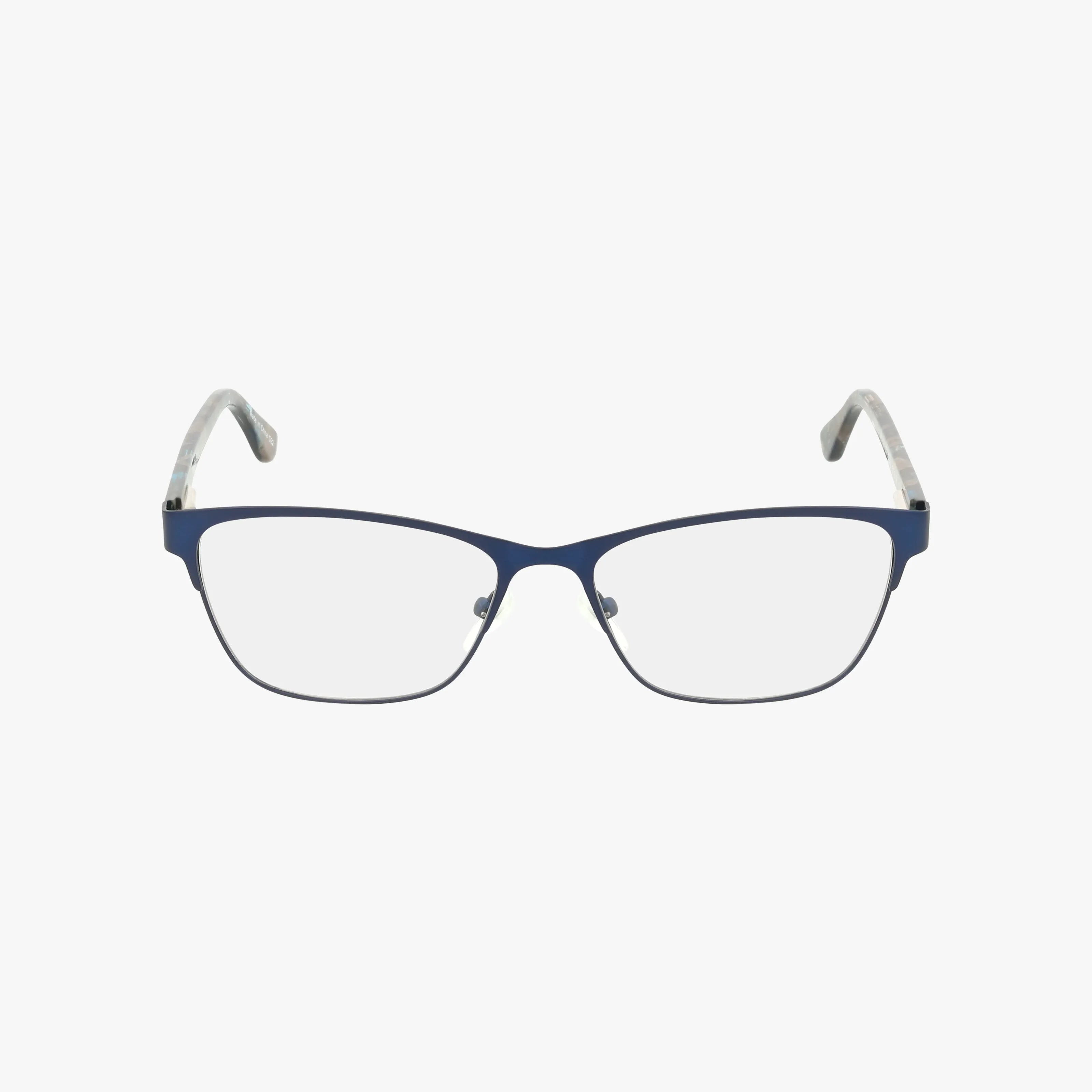 Fregossi 676 blue rectangular eyeglasses with clear temples and a durable frame, shown on a plain white background.