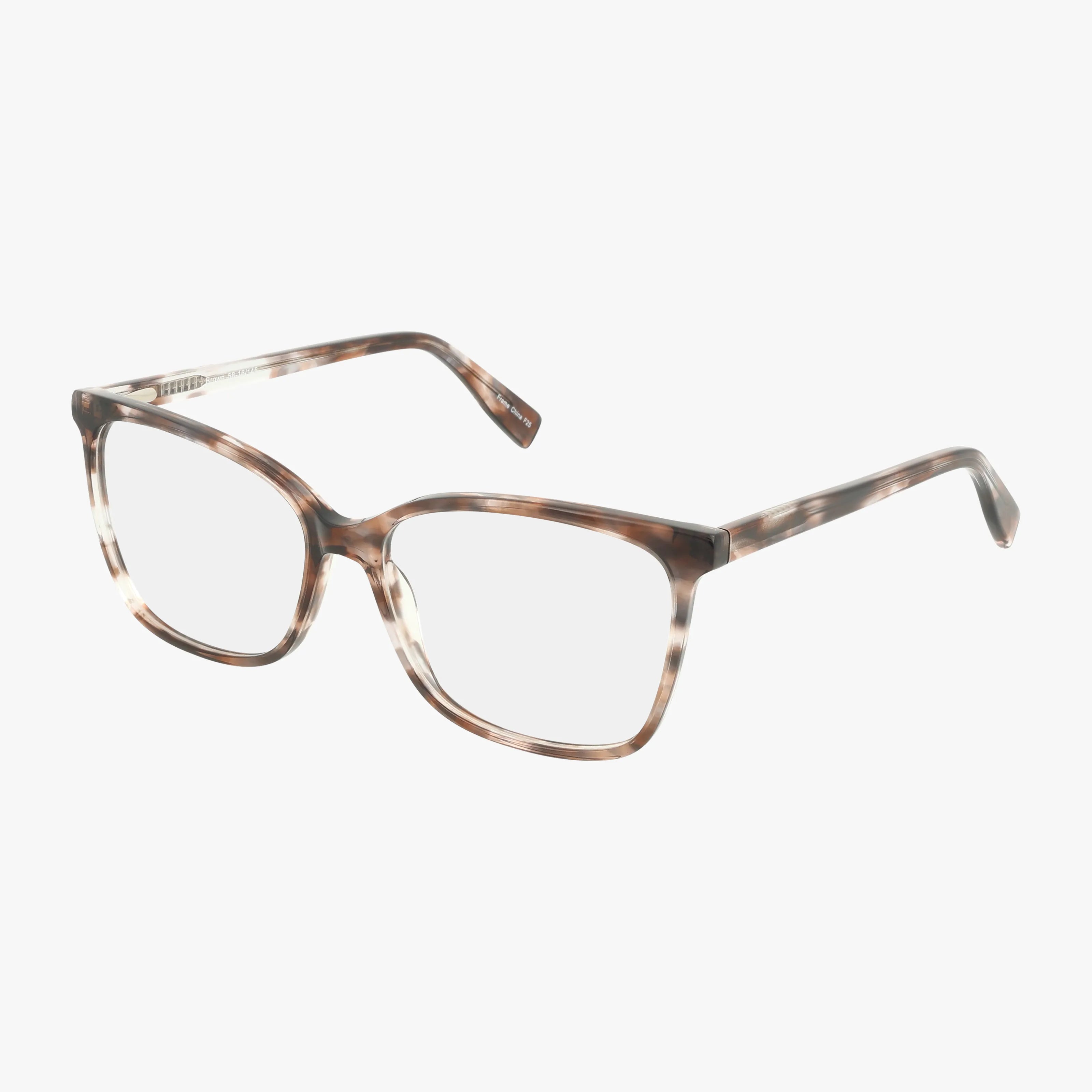 The Fregossi 1003 eyeglasses feature a brown and beige tortoiseshell rectangular frame with clear lenses, designed for daily comfort, displayed against a plain white background.