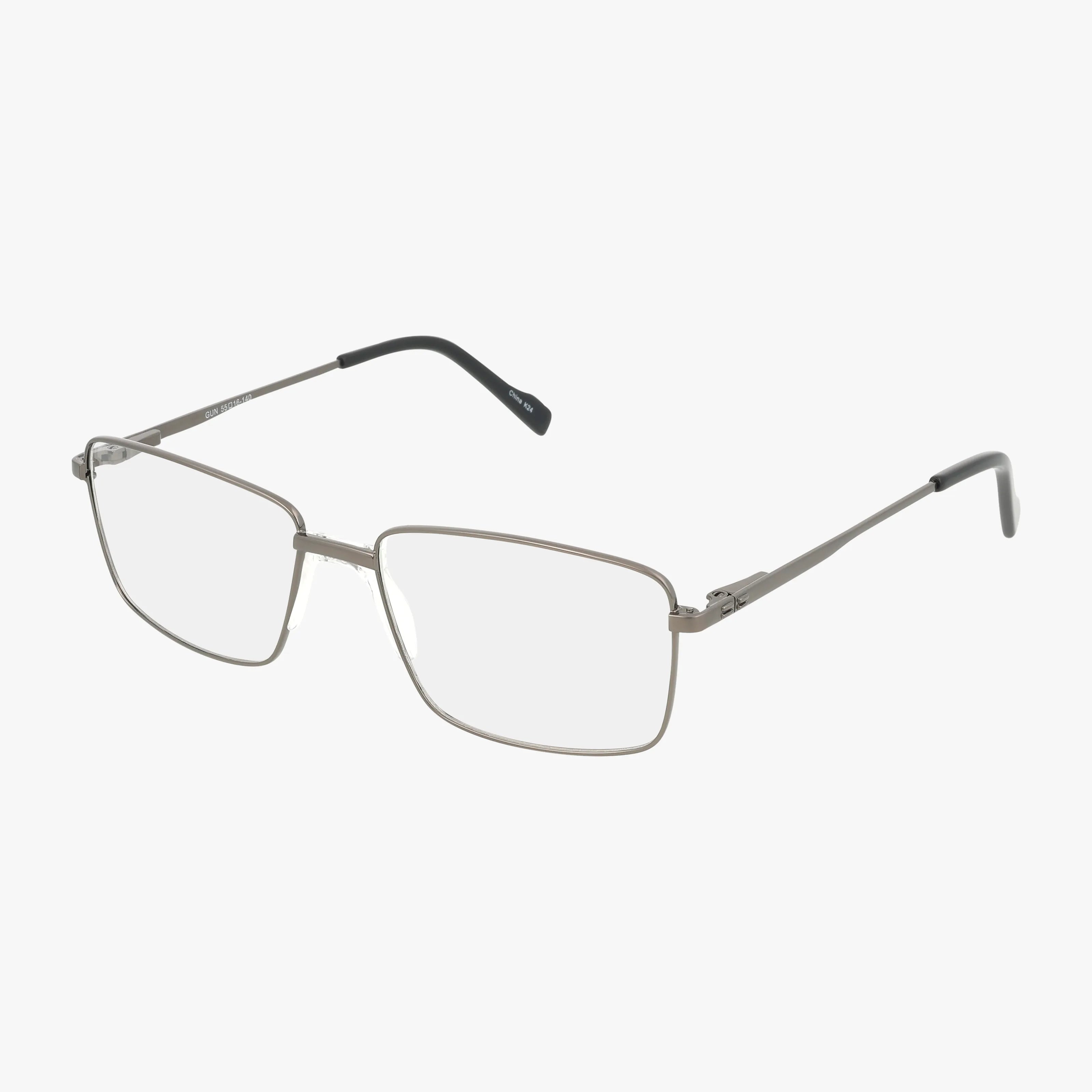 The Fregossi 680 features a gunmetal rectangular metal frame with black plastic-tipped arms, offering versatile style in eyewear, shown on a plain white background.