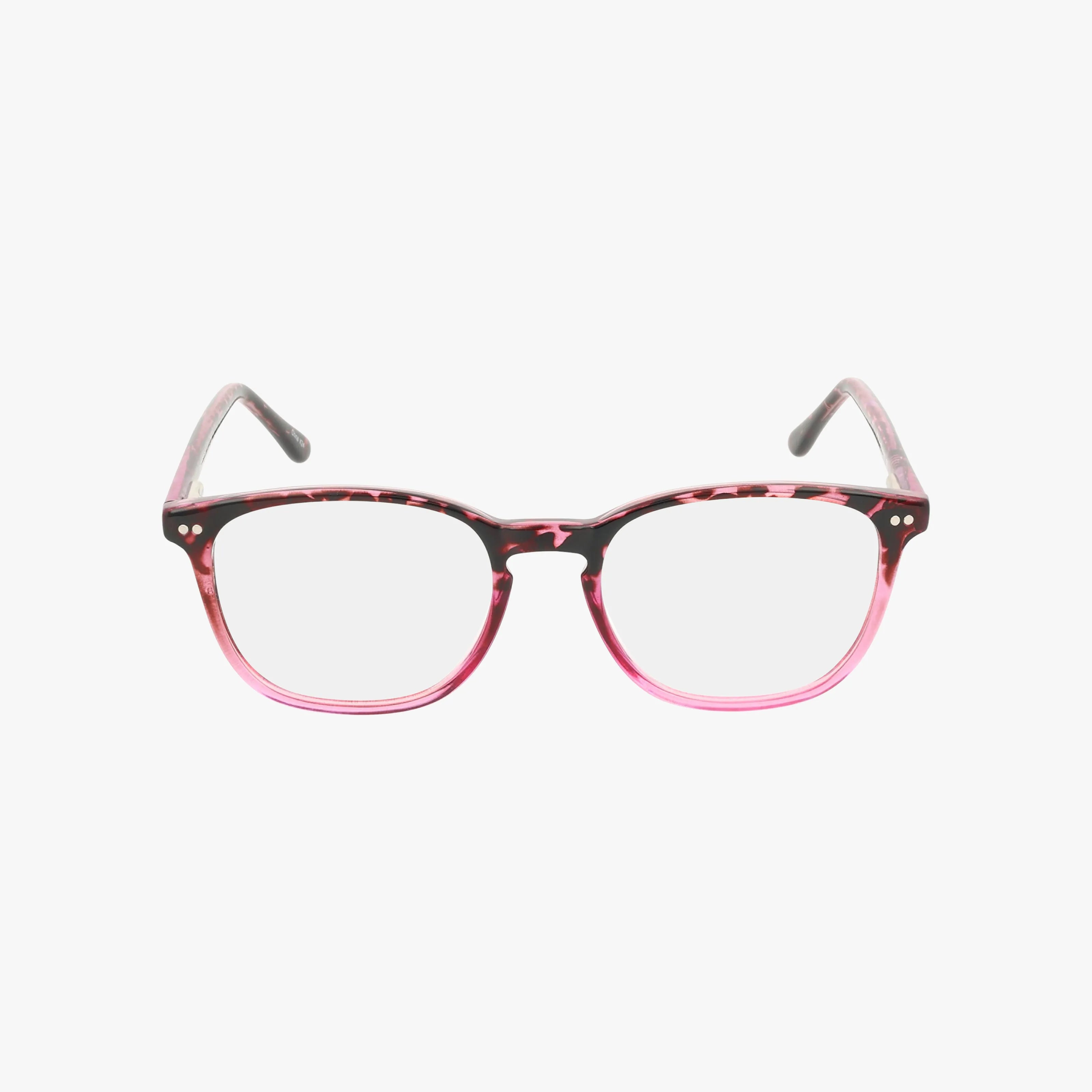 The CNBCN 87 eyeglasses feature a rectangular frame with a pink and black marbled pattern, designed to help you stand out. Shown on a white background.