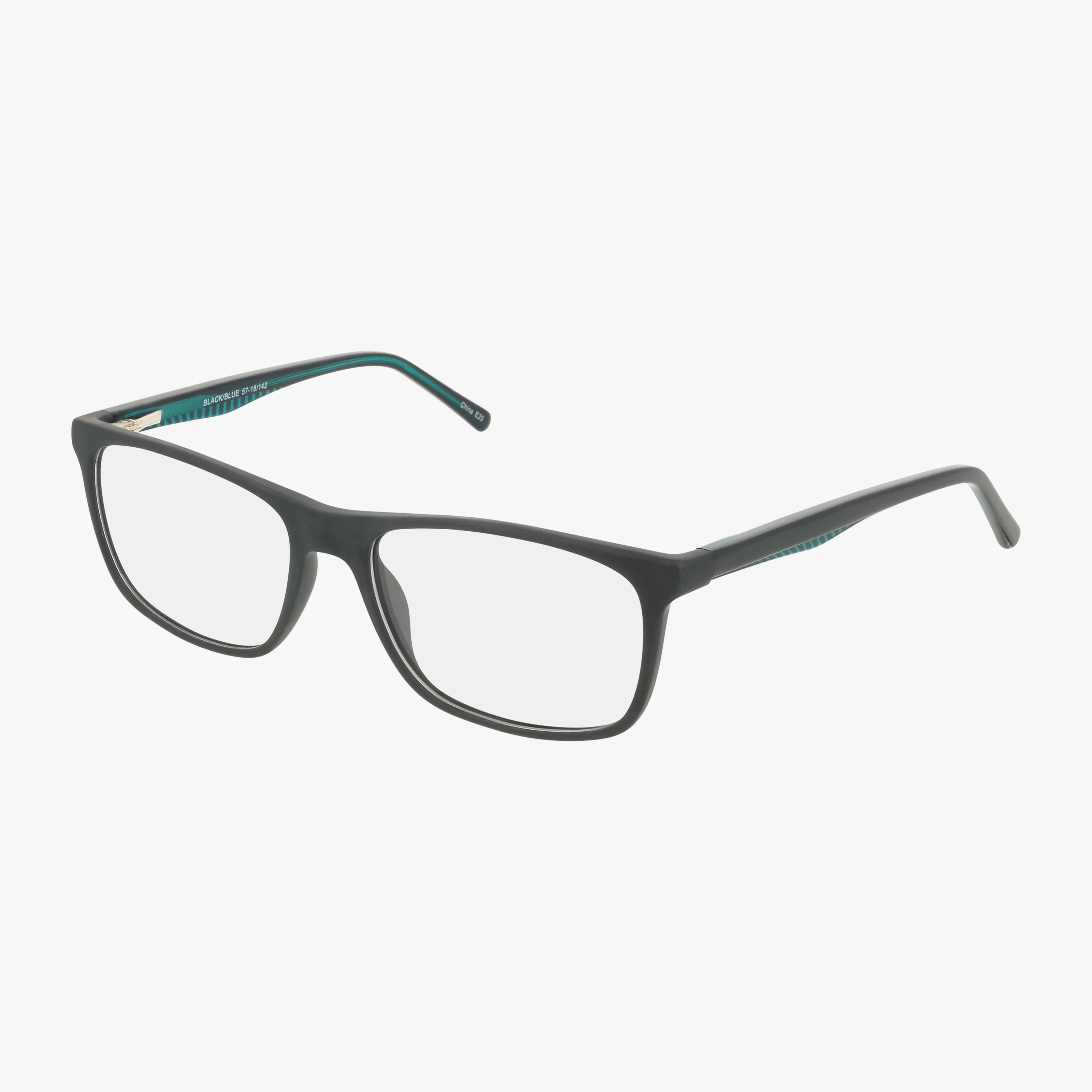 The Fregossi 1011 eyeglasses feature a black blue rectangular contemporary frame with clear lenses and slim arms, displayed on a white background.