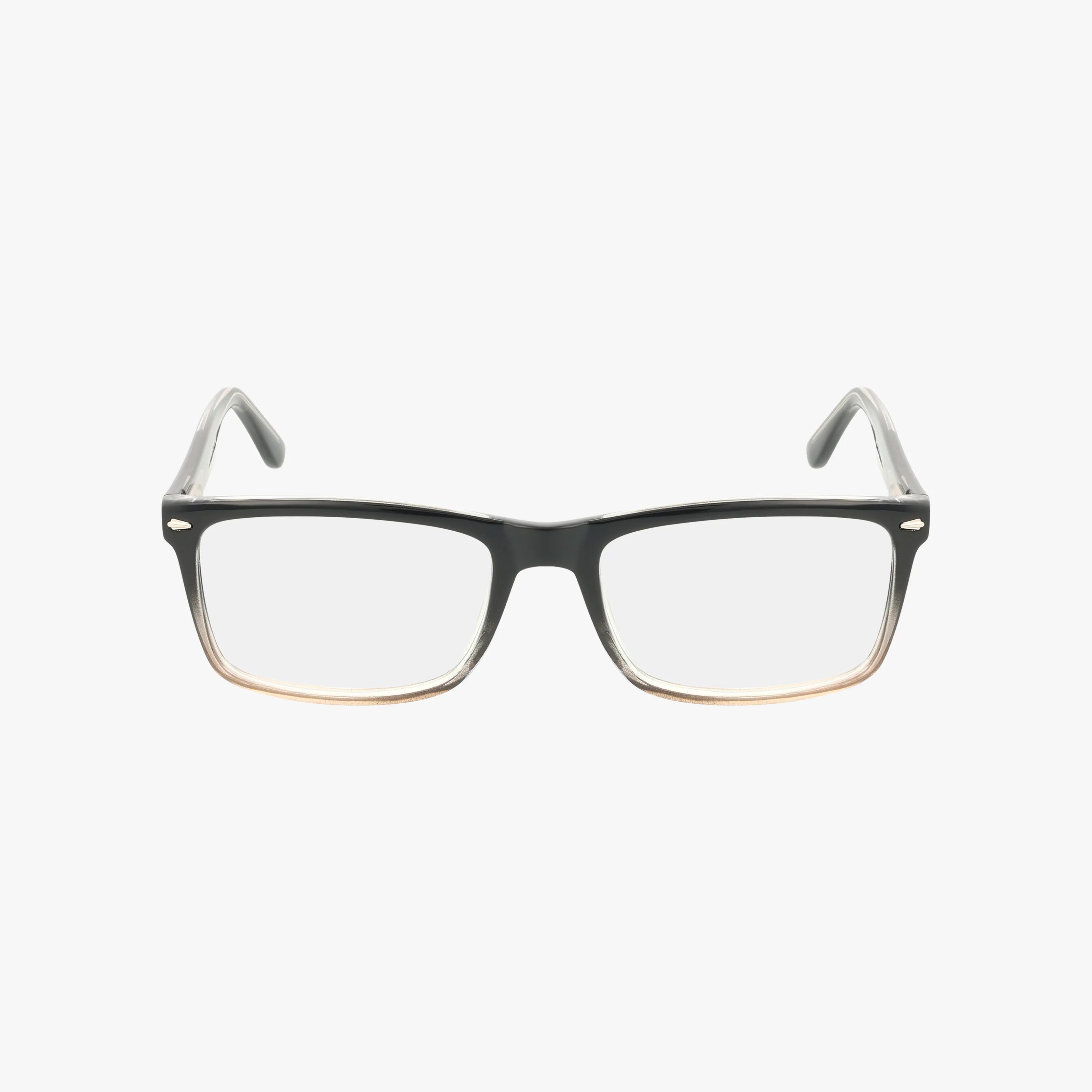 The CNBCN 81 eyeglasses feature a black rectangular frame with clear lenses. The solid black tops fade to a lighter shade at the bottom, combining classic style and modern design against a white background.