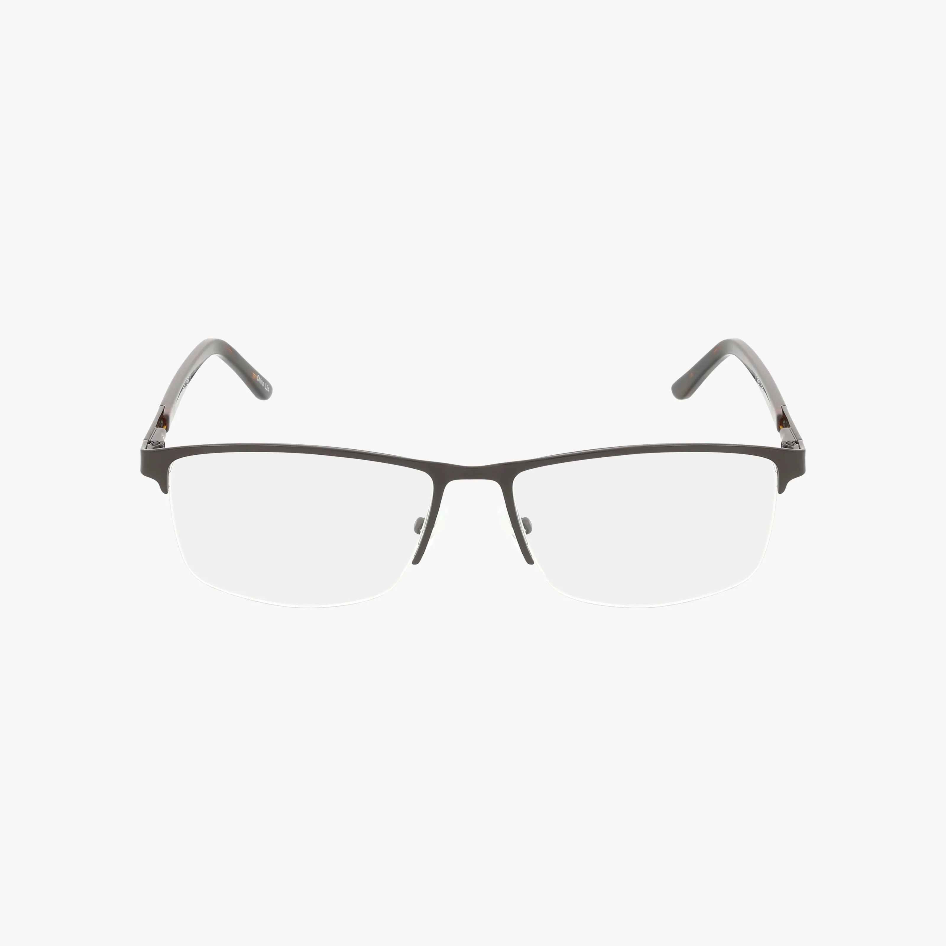 The Fregossi 694 features rectangular, semi-rimless thin dark metal frames with transparent lenses in a lightweight design, displayed on a white background.