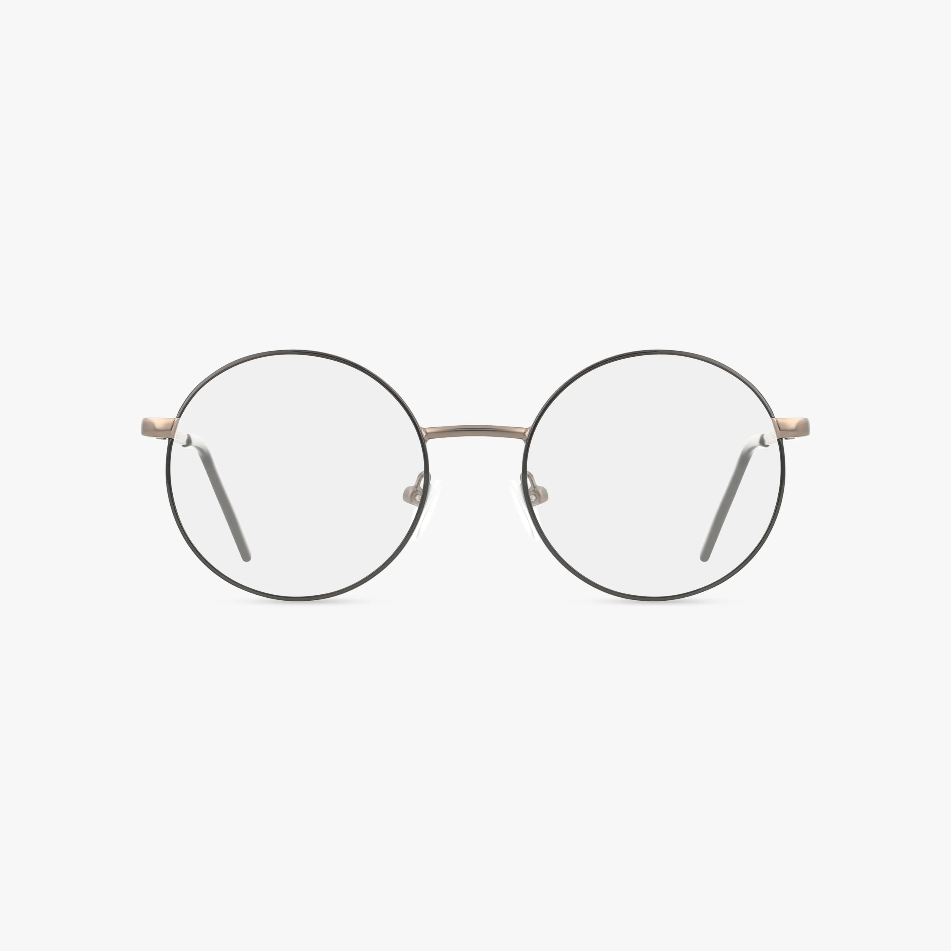 The Exclusive 247 features round, thin metal frames with clear lenses, shown from the front on a plain white background—eyeglasses designed to help you stand out.