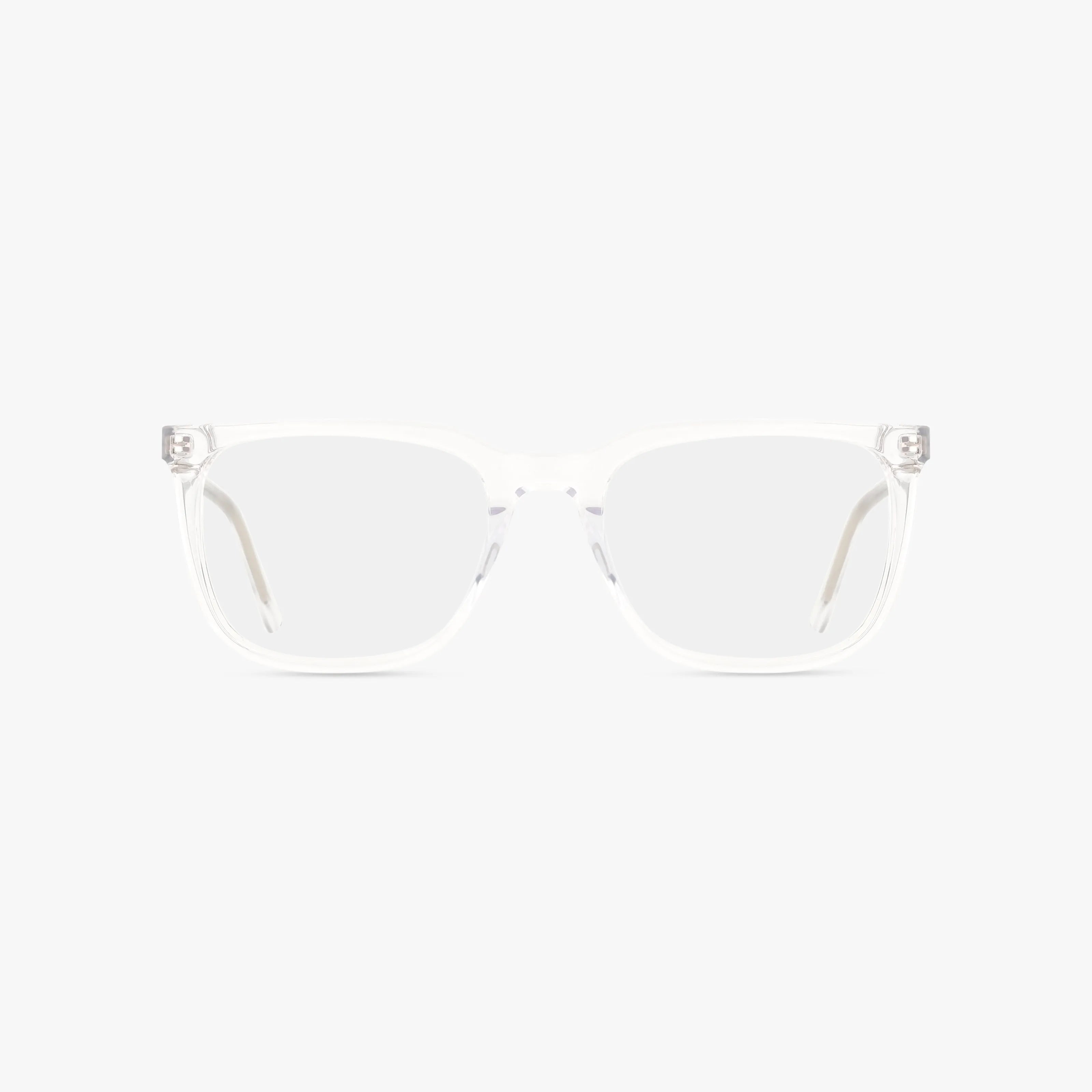 The Fregossi 1021 eyeglasses feature a clear rectangular frame with a polished, transparent design, shown from the front on a plain white background for a stylish and durable look.