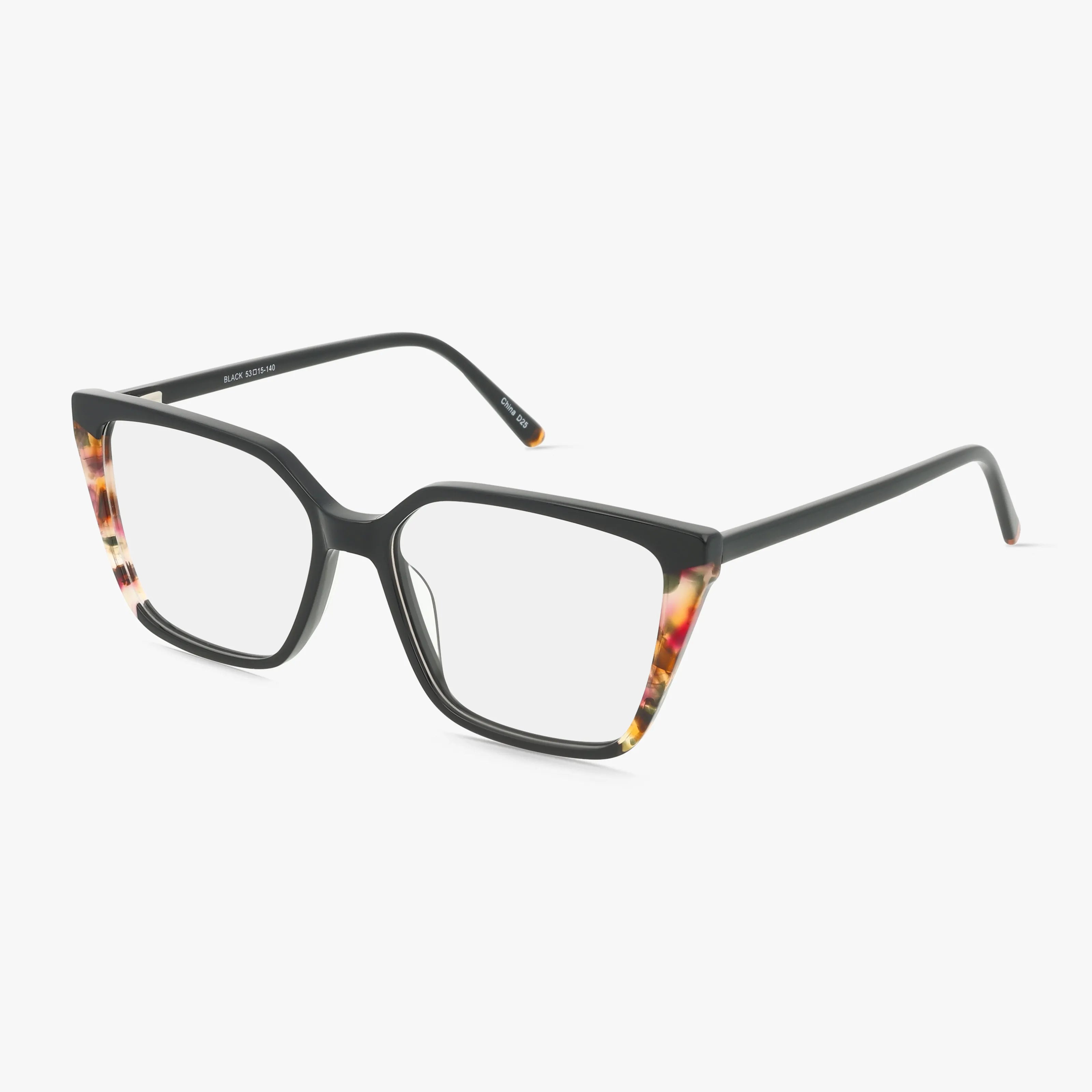 The Fregossi 1035 features a cat-eye design with a modern black frame and tortoiseshell accents at the upper corners, perfect for everyday wear. Displayed against a white background.
