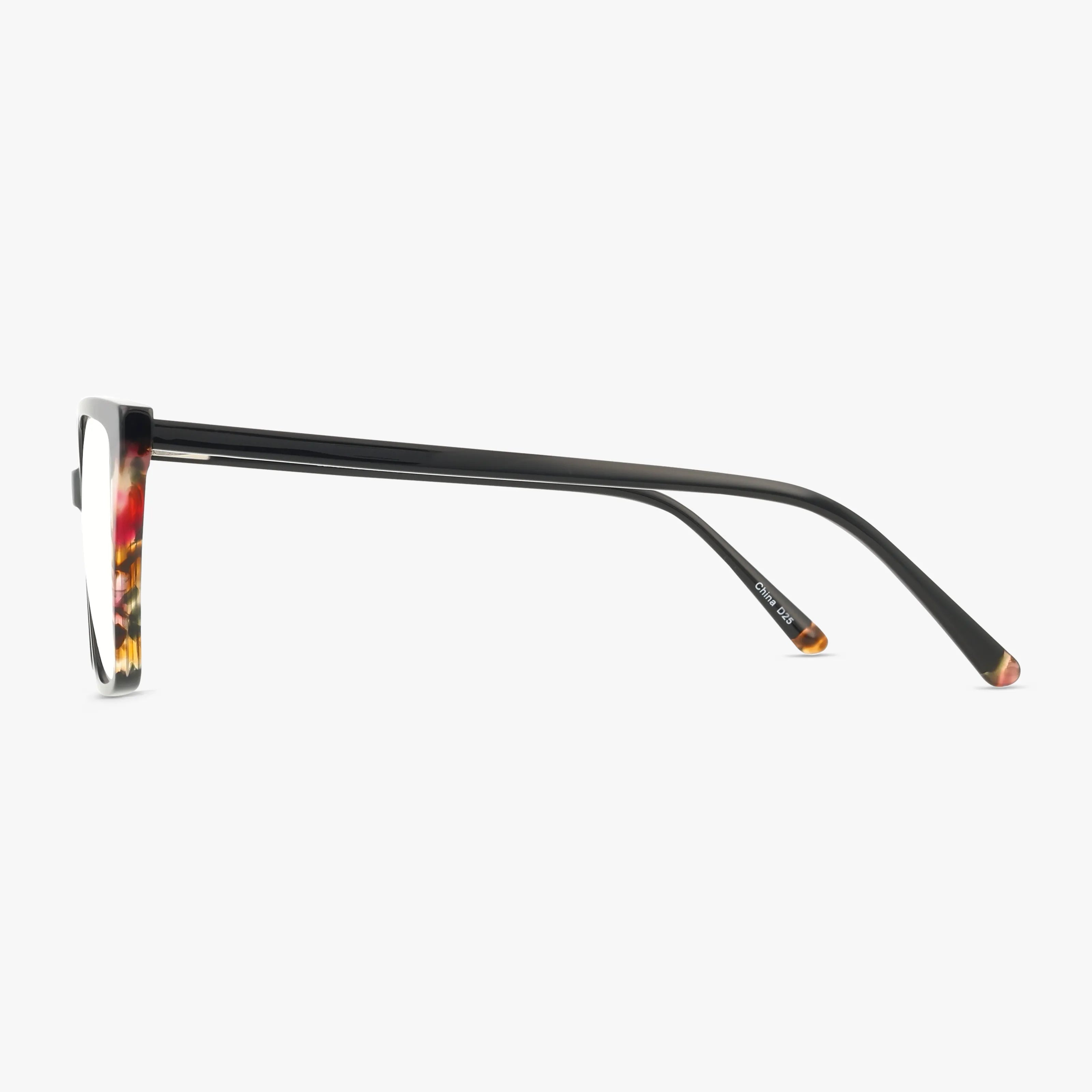 Side view of the Fregossi 1035 eyeglasses featuring black arms and tortoiseshell accents on the front and tips, ideal for daily wear, set against a white background.