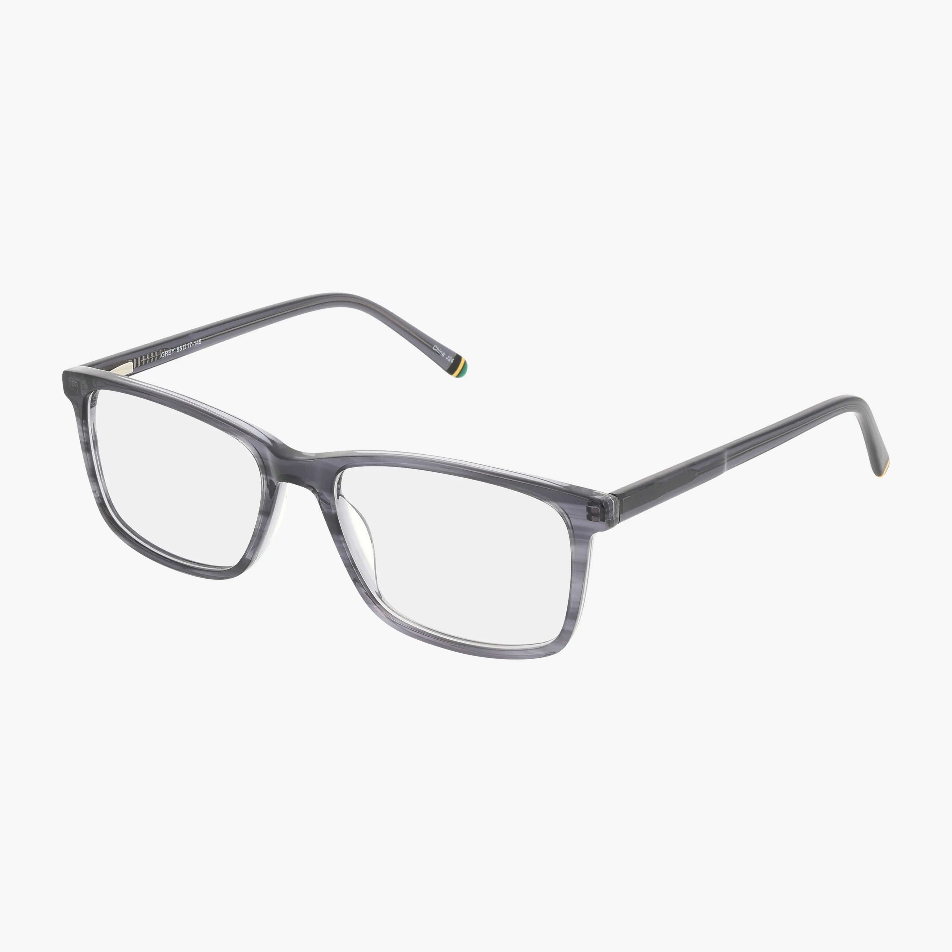 The Fregossi 1044 features rectangular grey frames with clear lenses and slightly curved arms, blending functional design with distinct style.