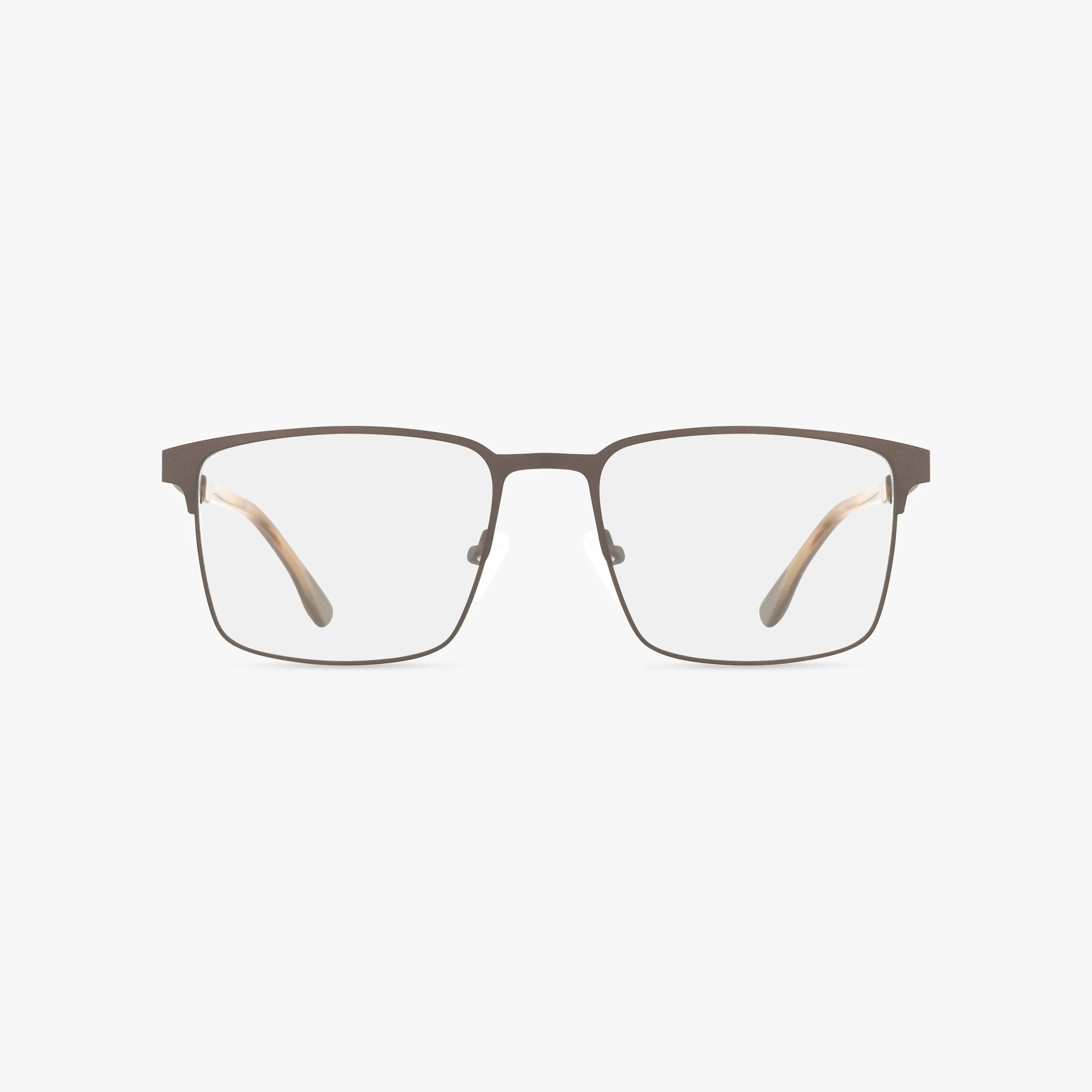 The Fregossi 1054 features rectangular, thin metal eyeglasses with clear lenses, a durable frame, and light-colored temple tips, shown against a plain white background.