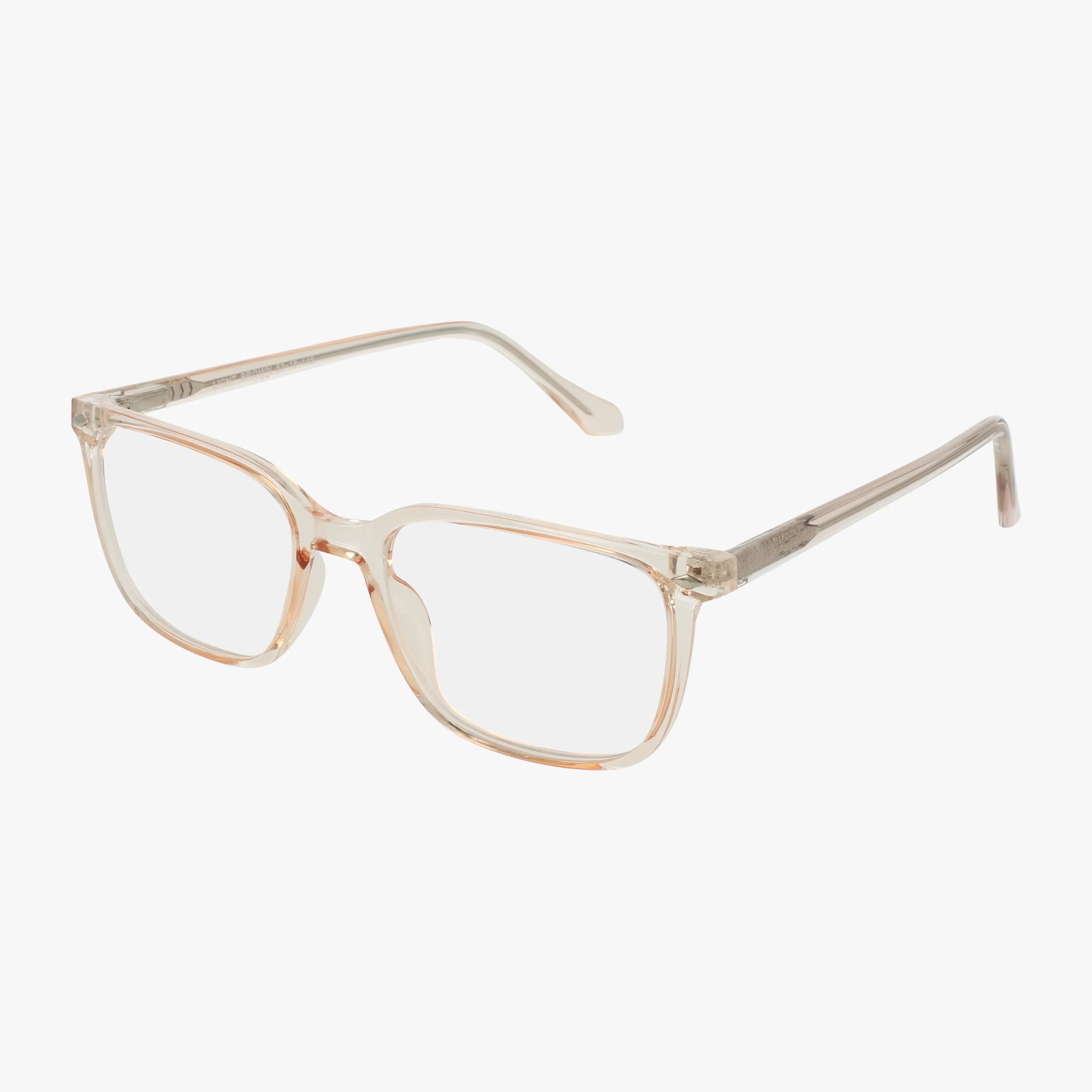 The CNBCN 108 eyeglasses feature a lightweight Brown Light frame with rectangular lenses and curved arms, ideal for daily wear. Shown on a white background.