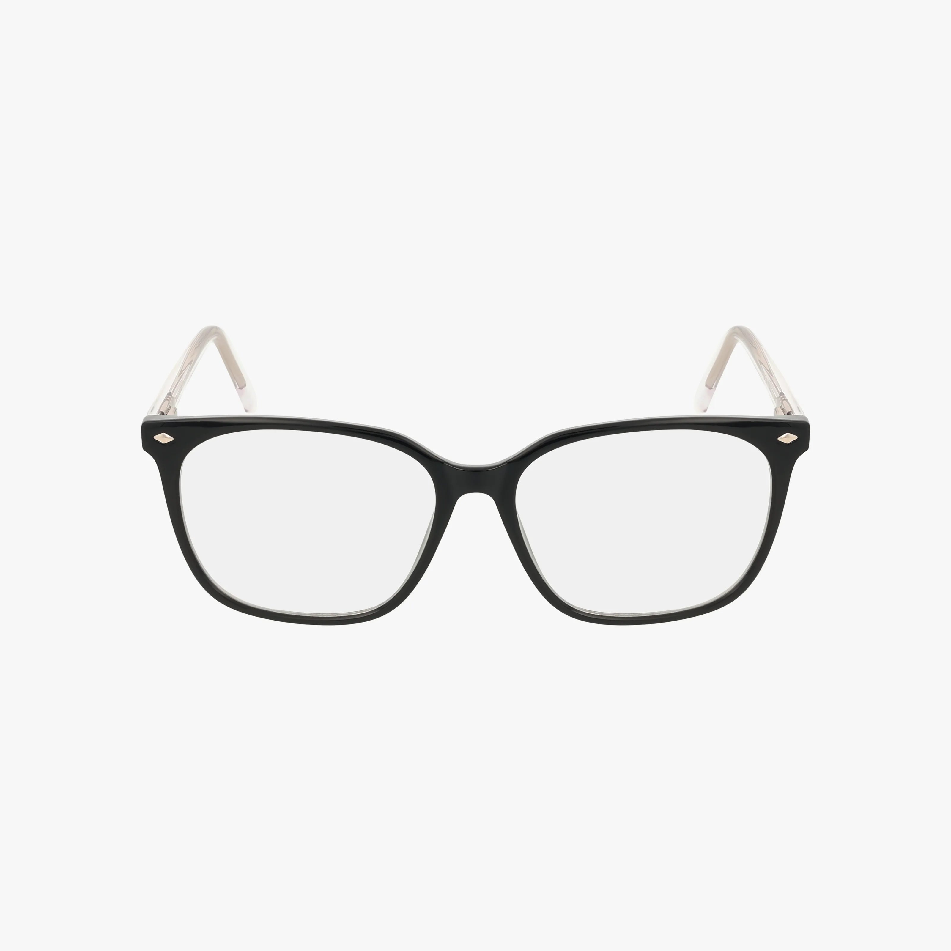 The CNBCN 115 eyeglasses feature black, square frames with clear lenses and translucent arms, a lightweight design, and are shown against a plain white background.