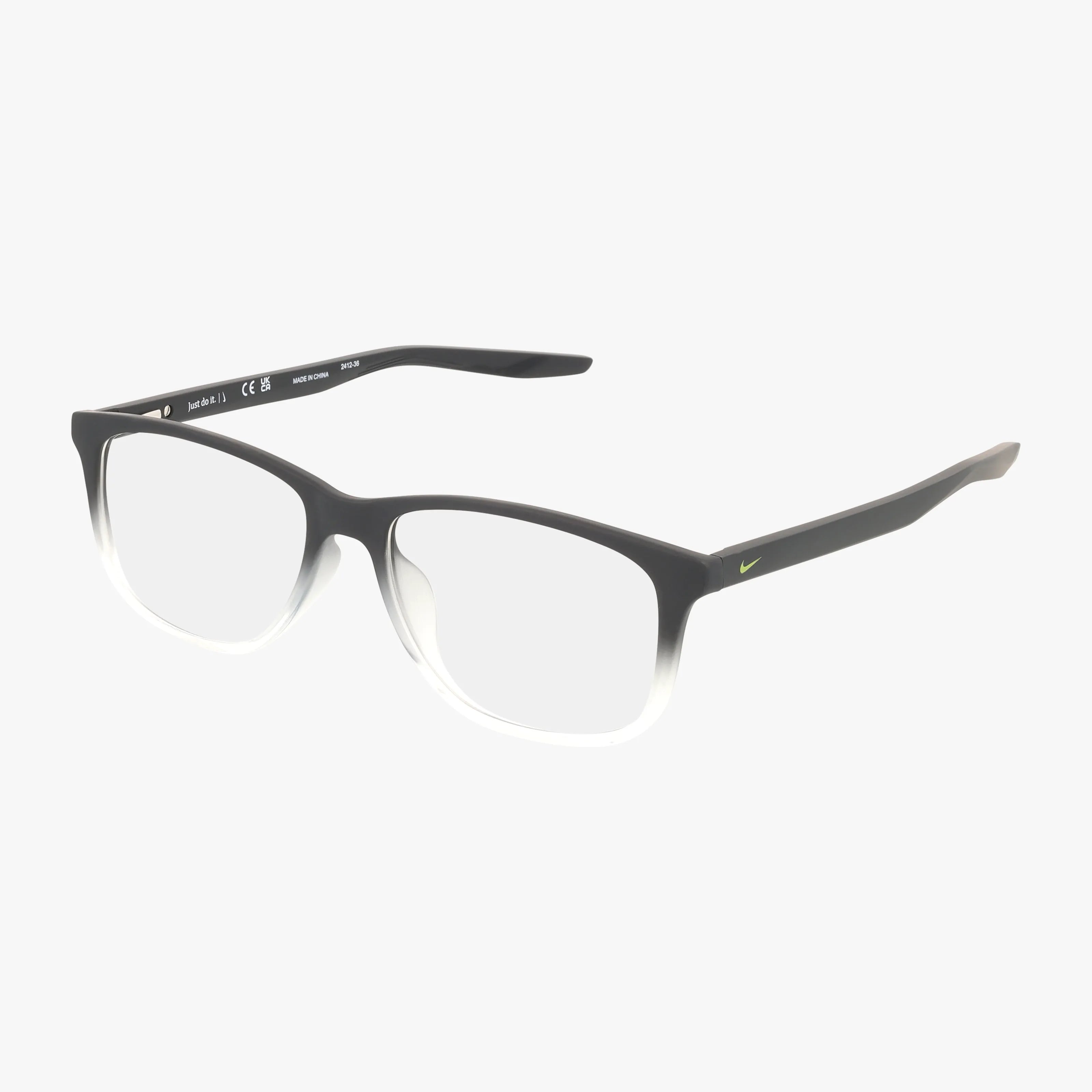The NIKE 5019 by Nike Kids is a pair of chic rectangular eyeglasses in a black gradient, shown angled on a white background.