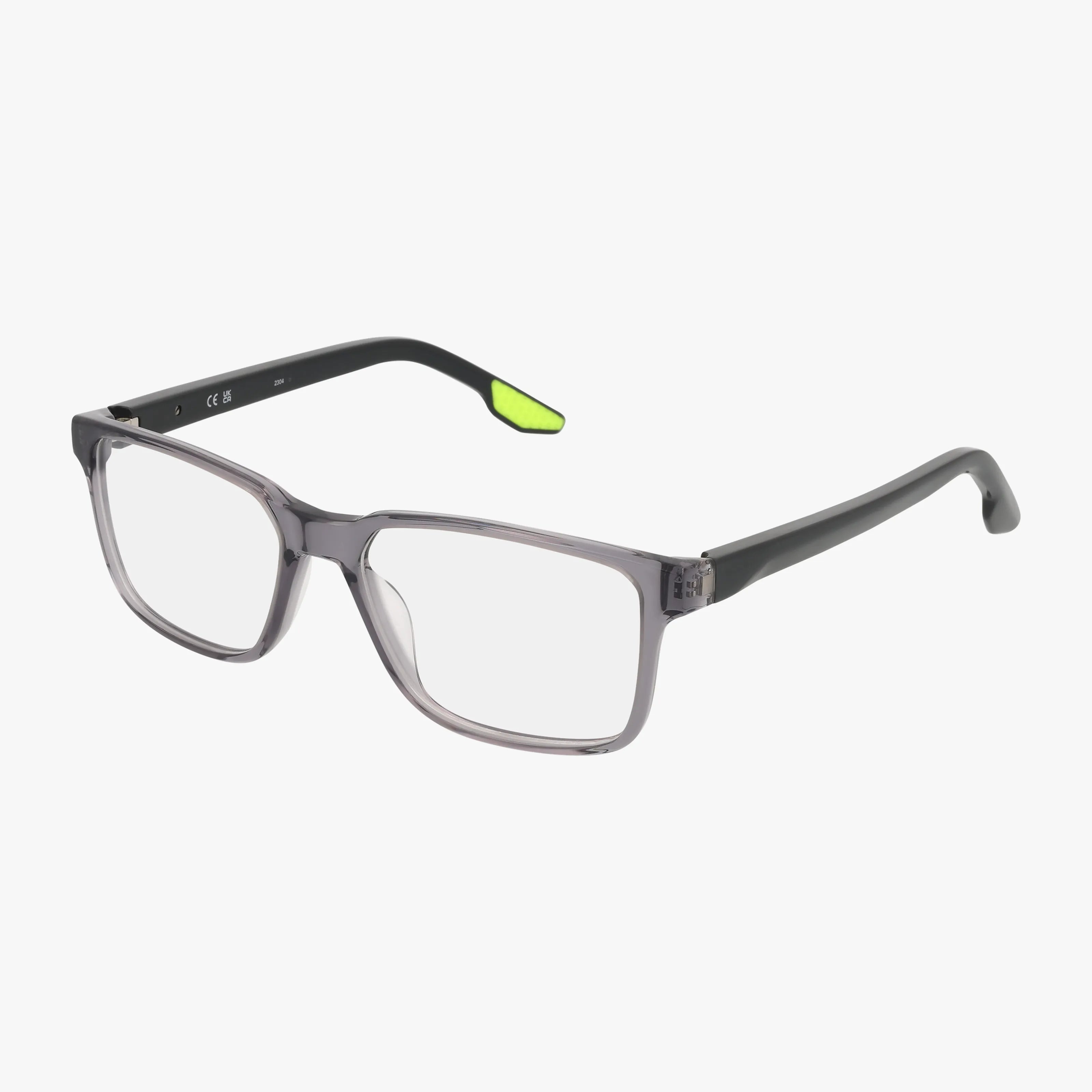 A pair of rectangular Nike 7160 eyewear in Grey Clear, displayed on a white background.
