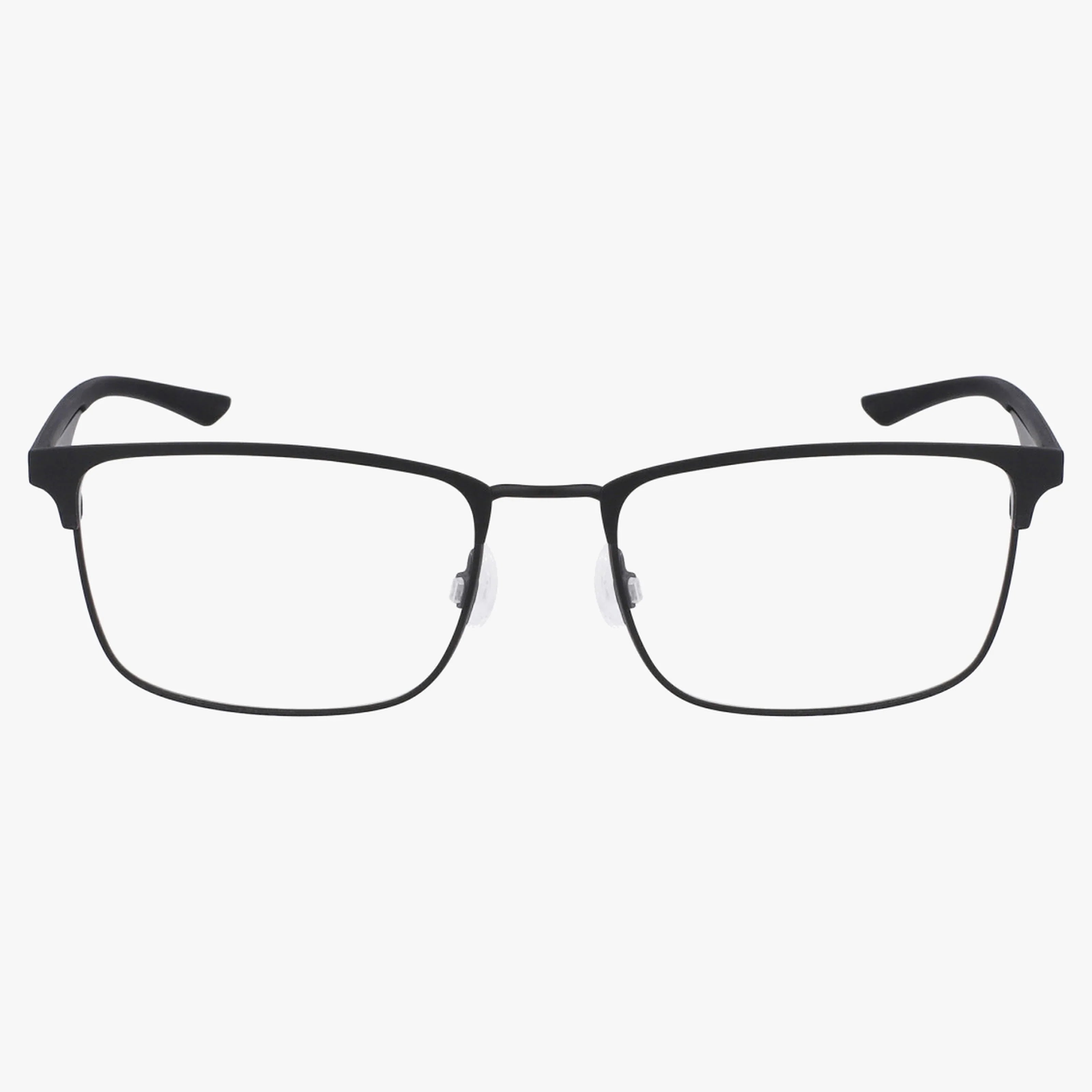 The Nike 4314N features black rectangular thin metal frames, blue light lenses, and adjustable nose pads for lightweight, modern eyewear. Shown on a white background.