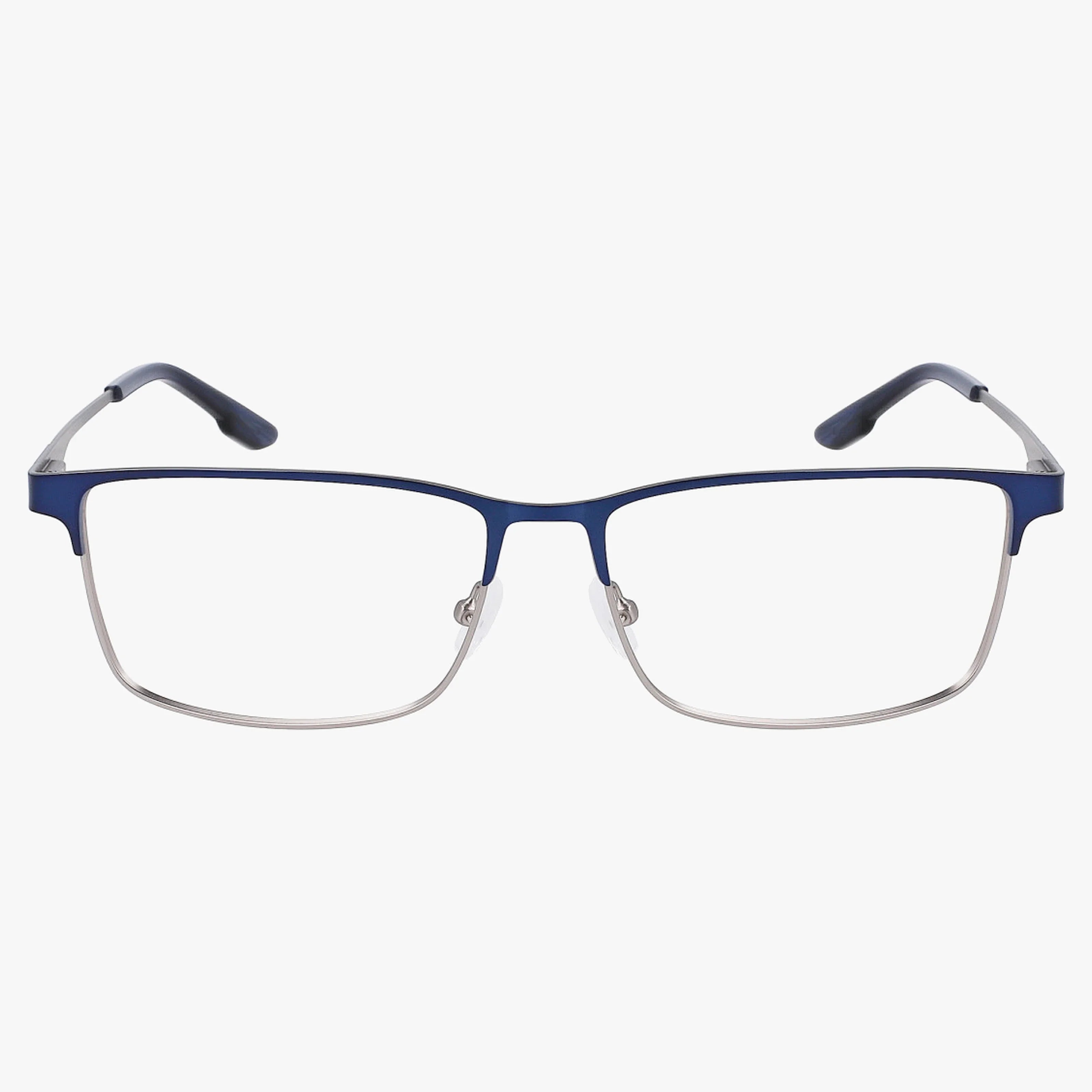 The Columbia C3041N features rectangular eyeglasses with a blue upper frame, silver lower rims, and black temple tips—combining classic style with modern construction, shown on a white background.