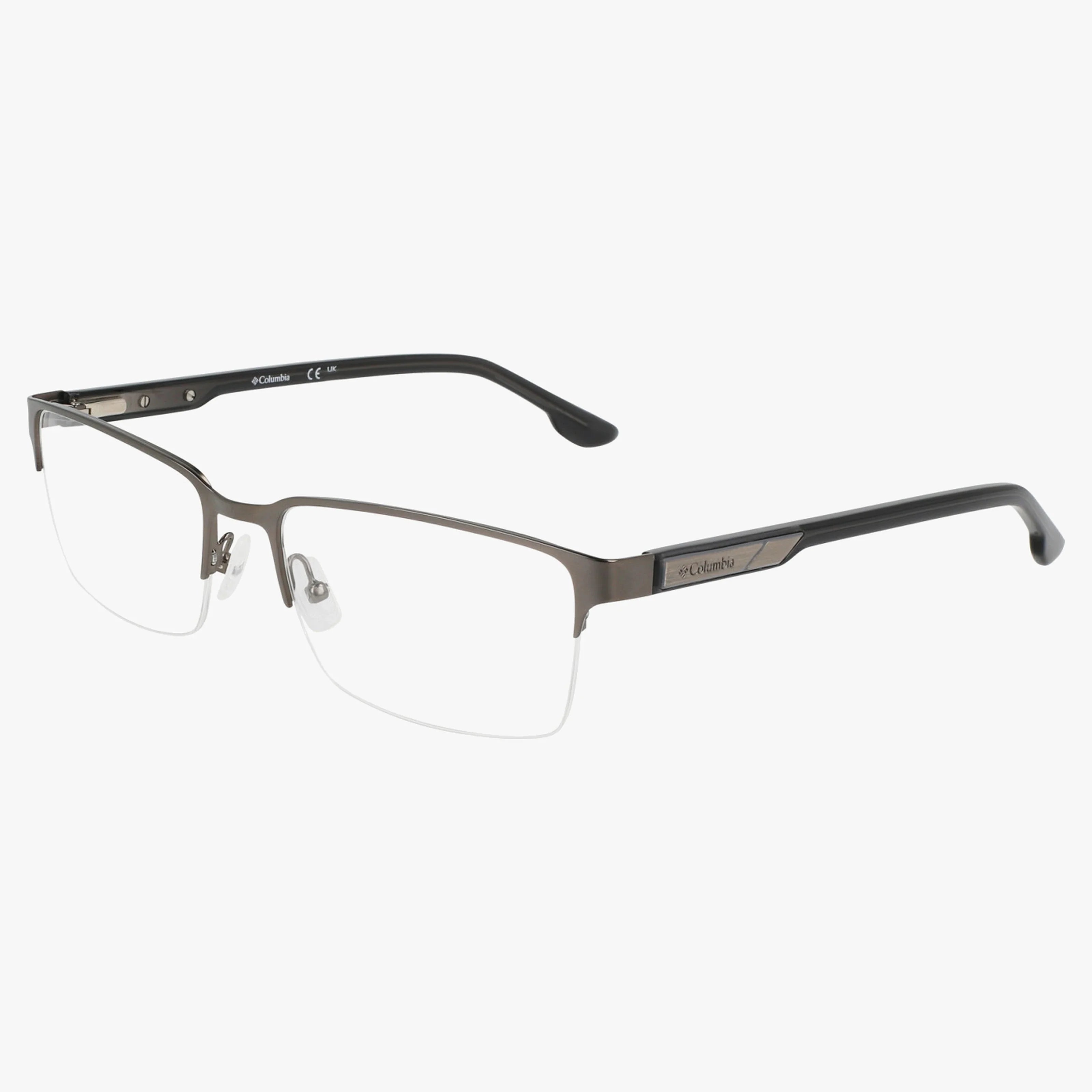 Columbia C3047N: Rectangular semi-rimless eyeglass frames with metal tops and black plastic temples, shown at an angle on a white background.
