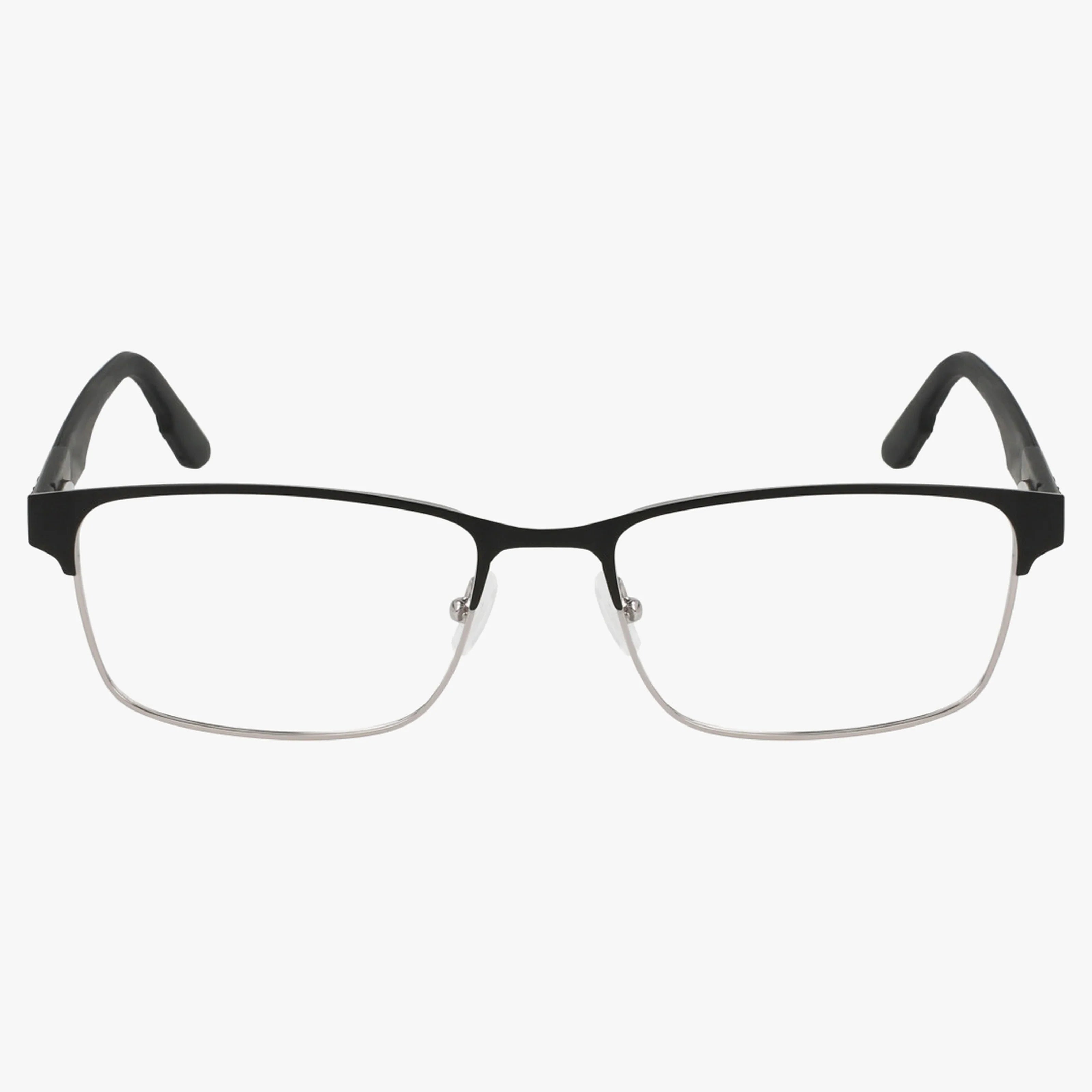 The Columbia C3049N features rectangular eyewear with a black upper frame and temples, plus a slim silver lower rim, displayed on a plain white background—ideal for anyone wanting versatile prescription frames.