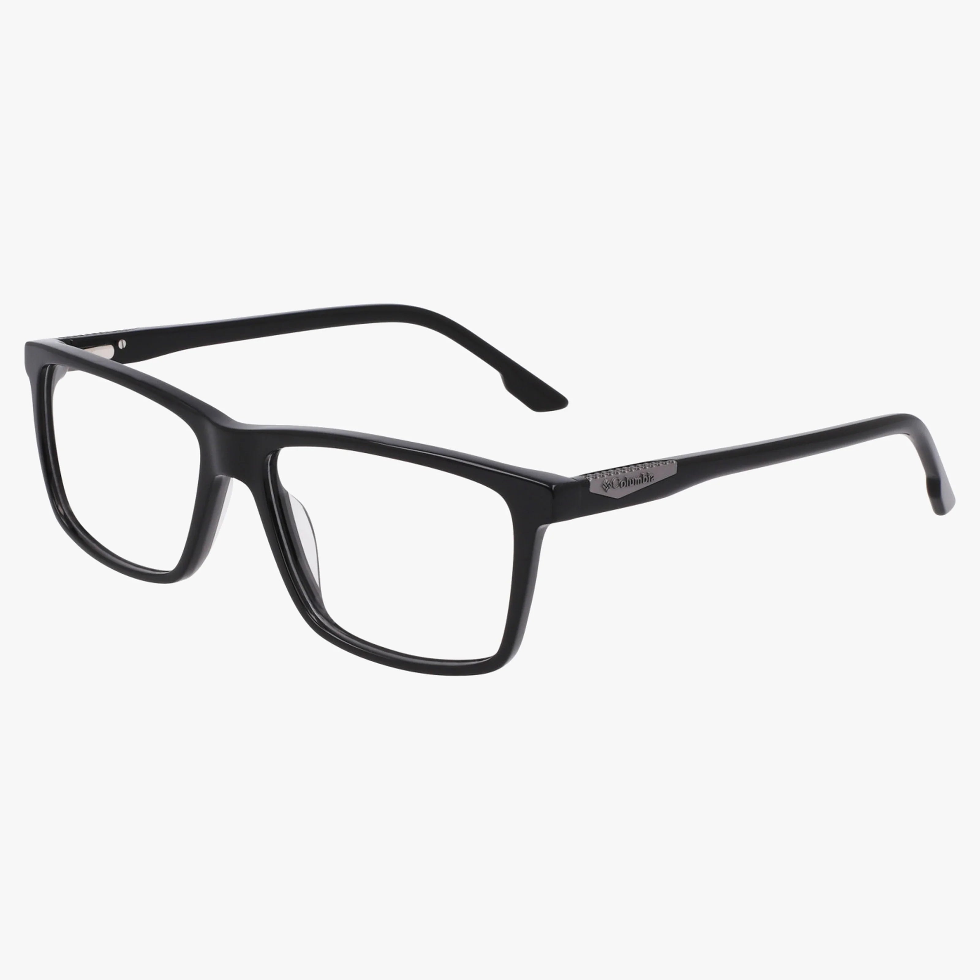 The Columbia C8057N eyeglasses feature a black rectangular frame with a stylish, thick, and well-balanced design, shown angled against a white background.