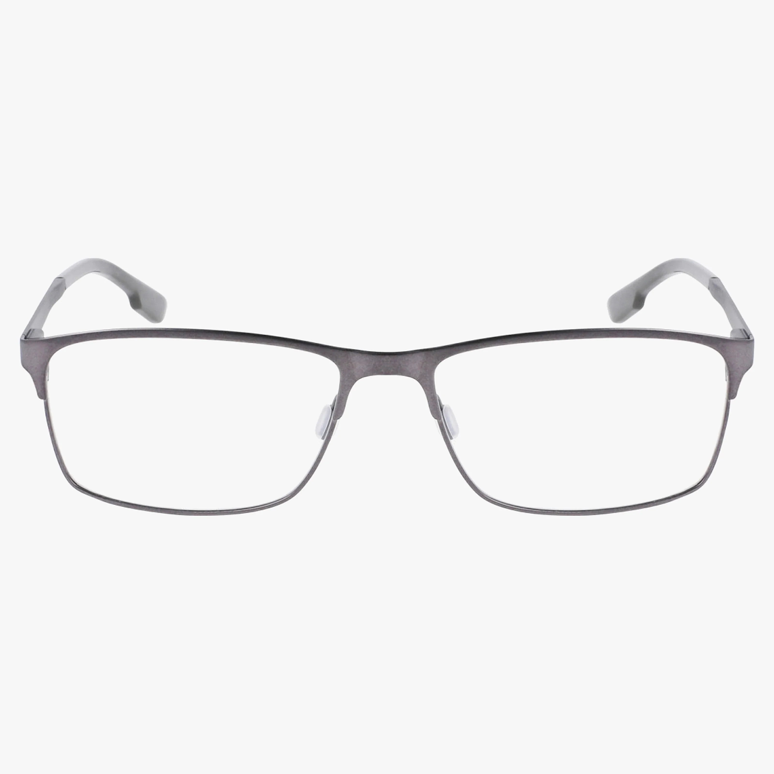 The Columbia C3038N eyeglasses feature a bold rectangular design with thin metallic gray frames and clear lenses, shown from the front on a white background.