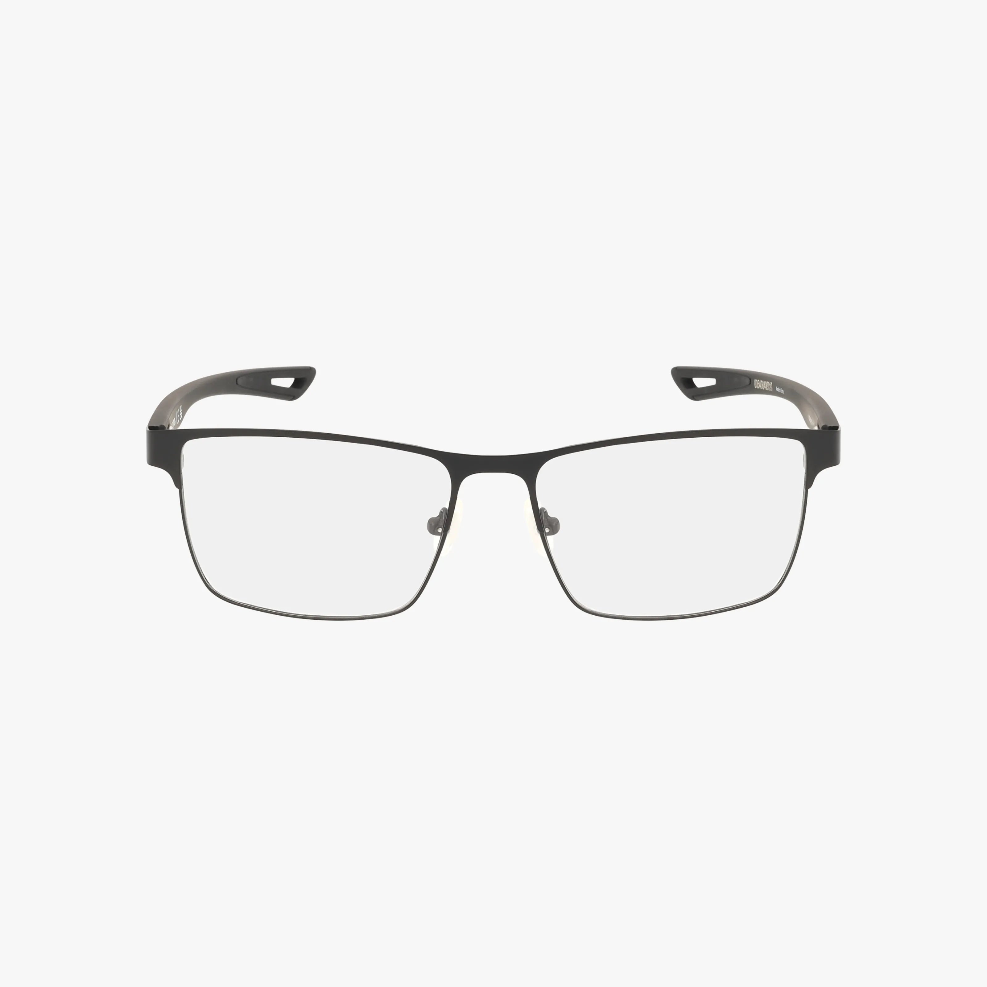 The Harley Davidson HD0880 eyeglasses feature a rectangular shape, black rims, a sleek gunmetal matte finish, and clear lenses, shown against a plain white background.