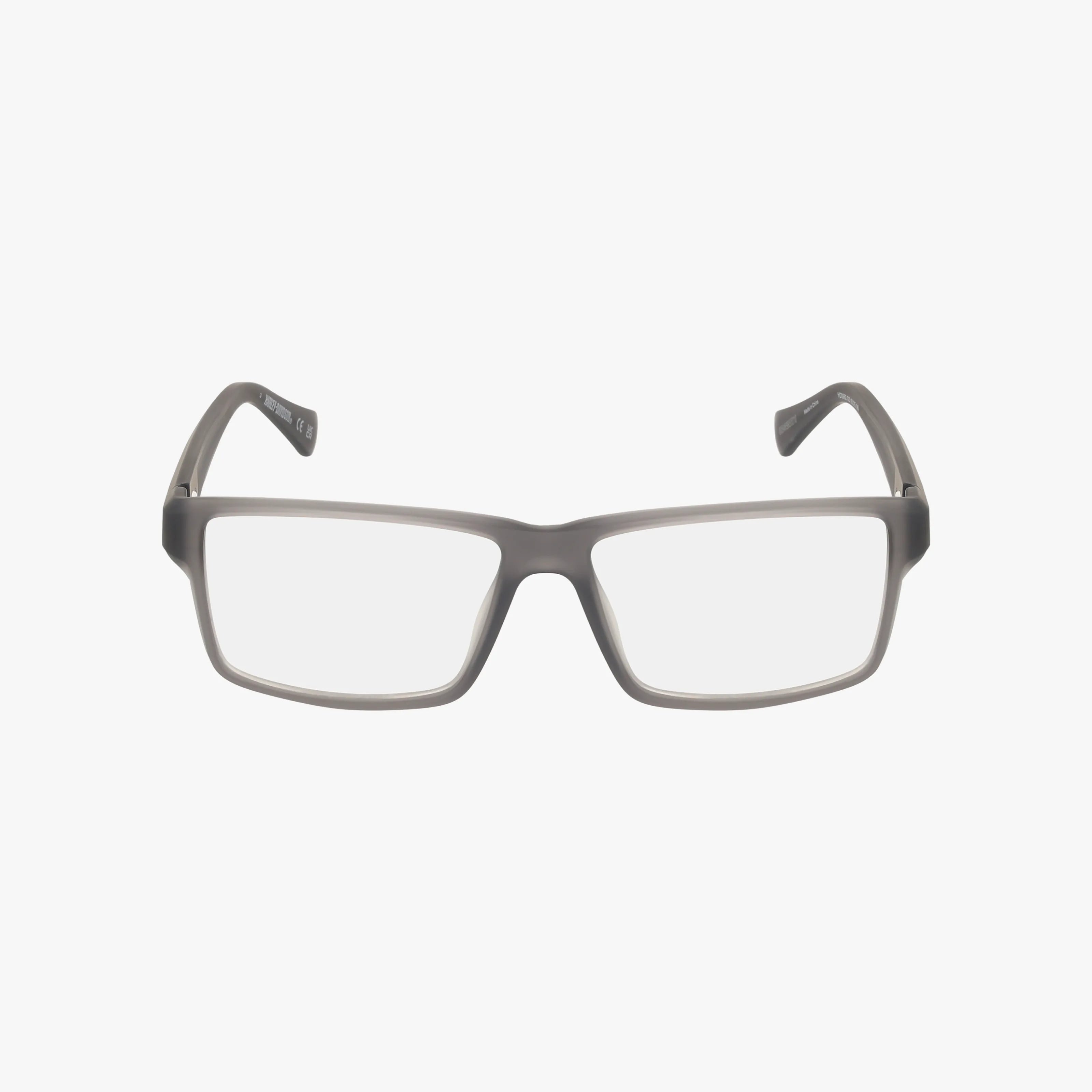 Harley Davidson HD0982 rectangular eyeglasses feature a matte gray frame, highlighting innovative design and style, shown from the front on a plain white background.