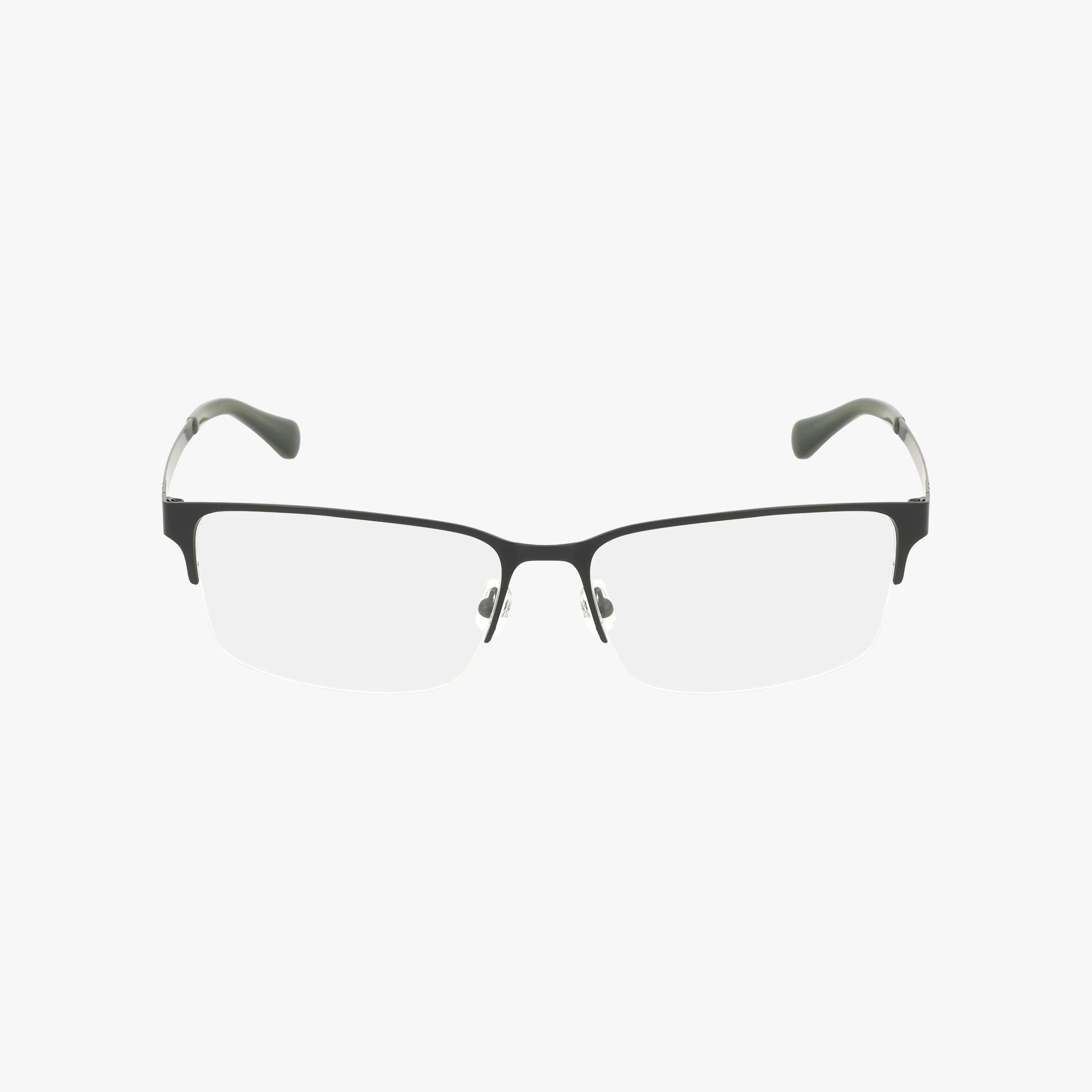 The Timberland TB50037 eyeglasses feature a modern black semi-rimless metal frame with clear prescription lenses, displayed on a plain white background.