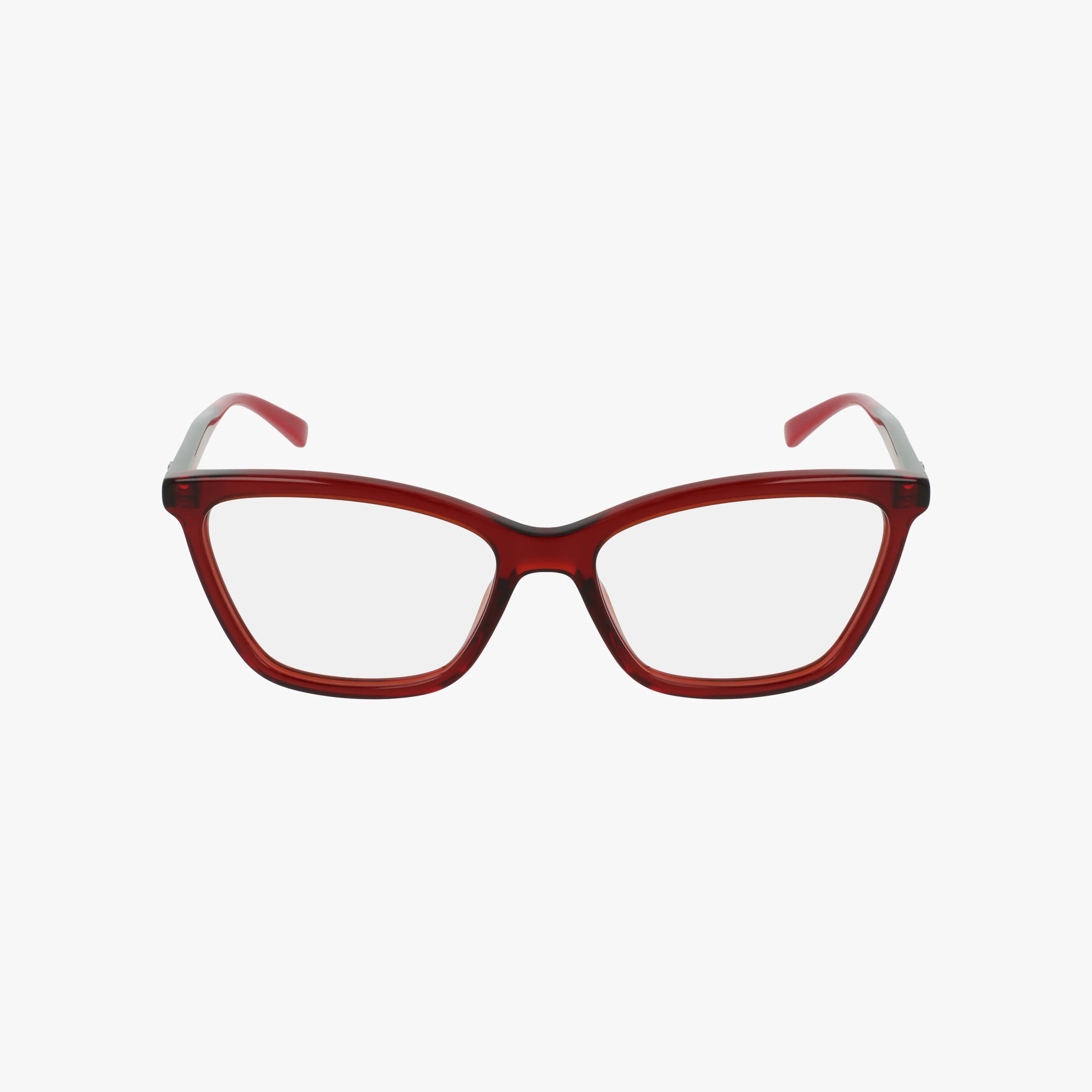 The Gucci 1989O eyeglasses feature bold red rectangular frames with clear lenses, offering a stylish eyewear look against a plain white background.