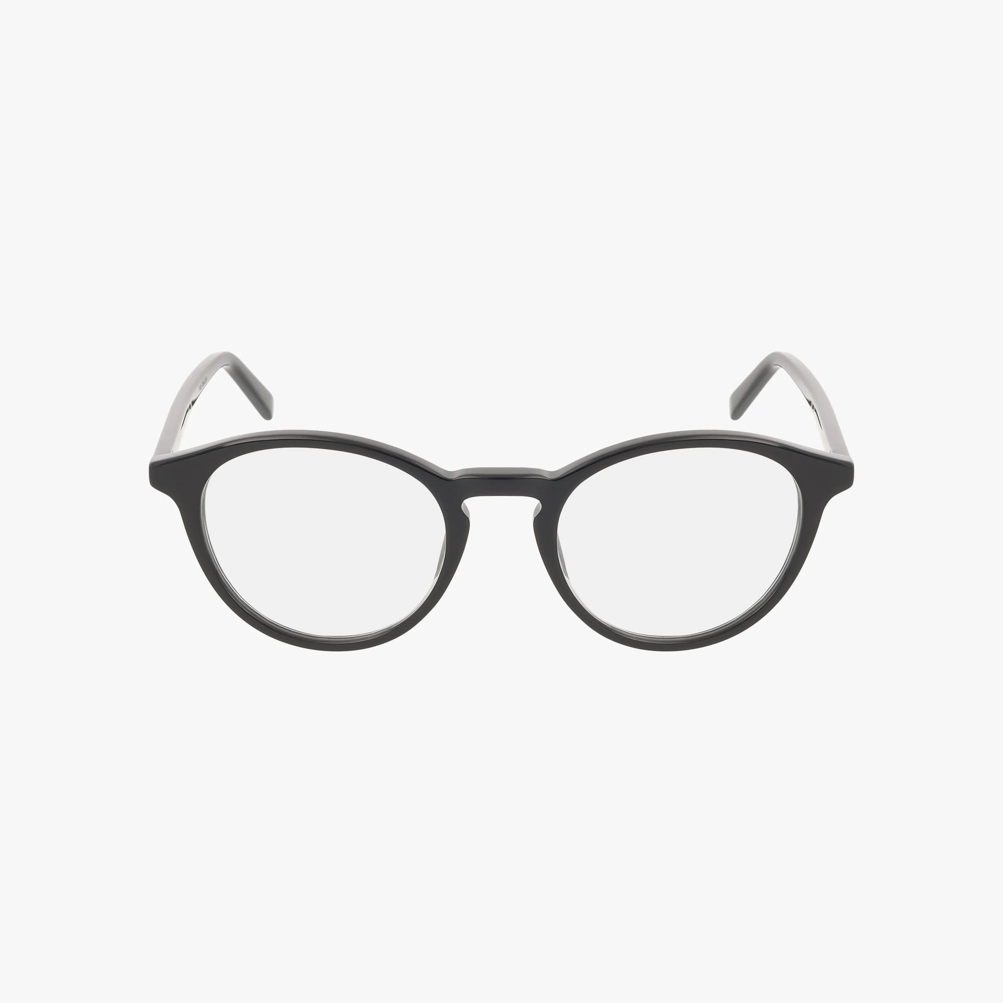 Gucci GG1998O black round eyeglasses with clear lenses and a sleek frame, displayed from the front on a plain white background.